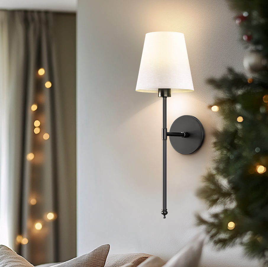 Kabellose Wandleuchte ohne Bohren, LED Wandlampe Stoffschirm 2er Set