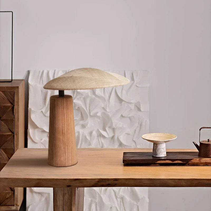 Tischlampe Holz Beige Stoff, Skandinavische Nachttischlampe mit Warmem Licht