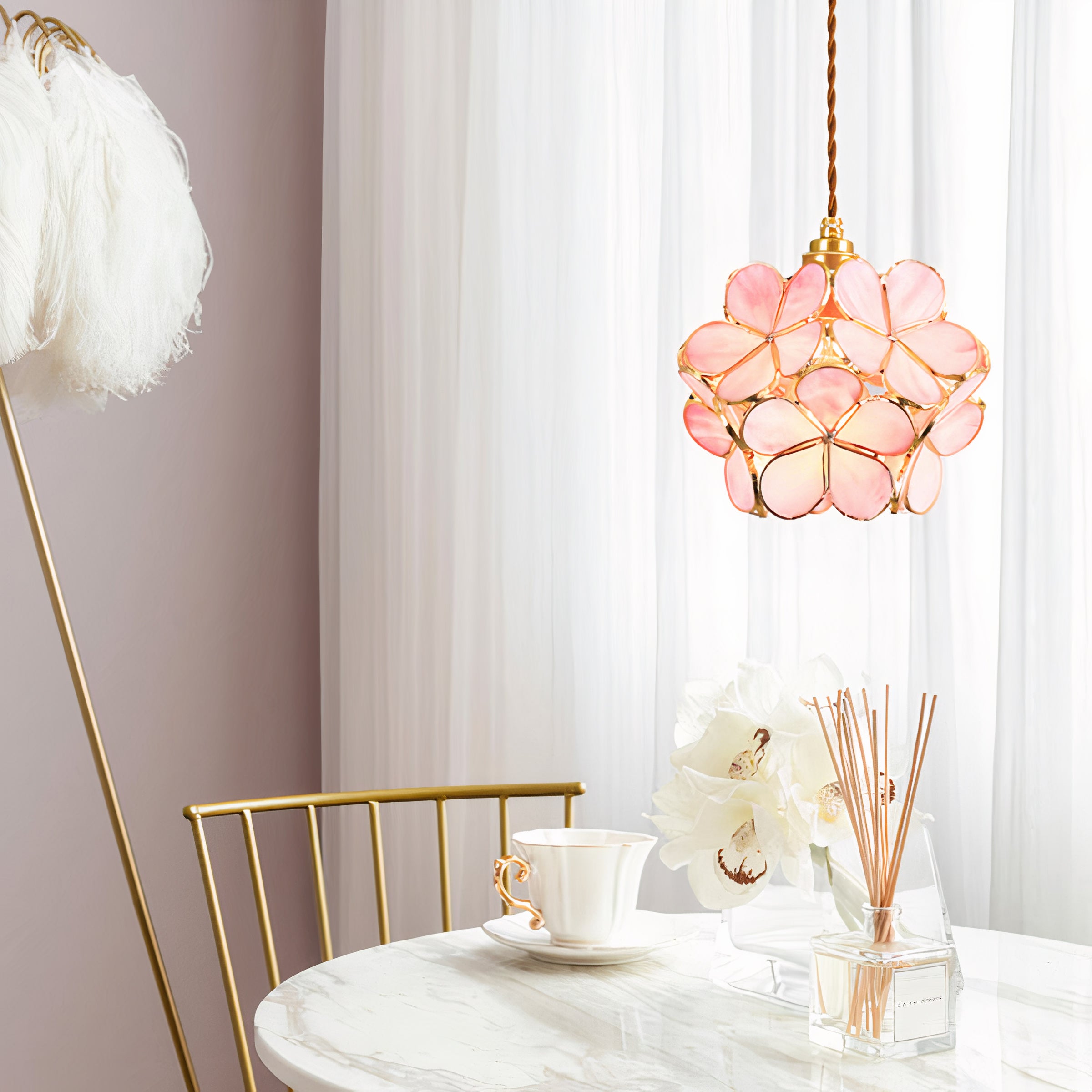 Vintage Glas Pendelleuchte Blüte Messing, Hängelampe E27 modern