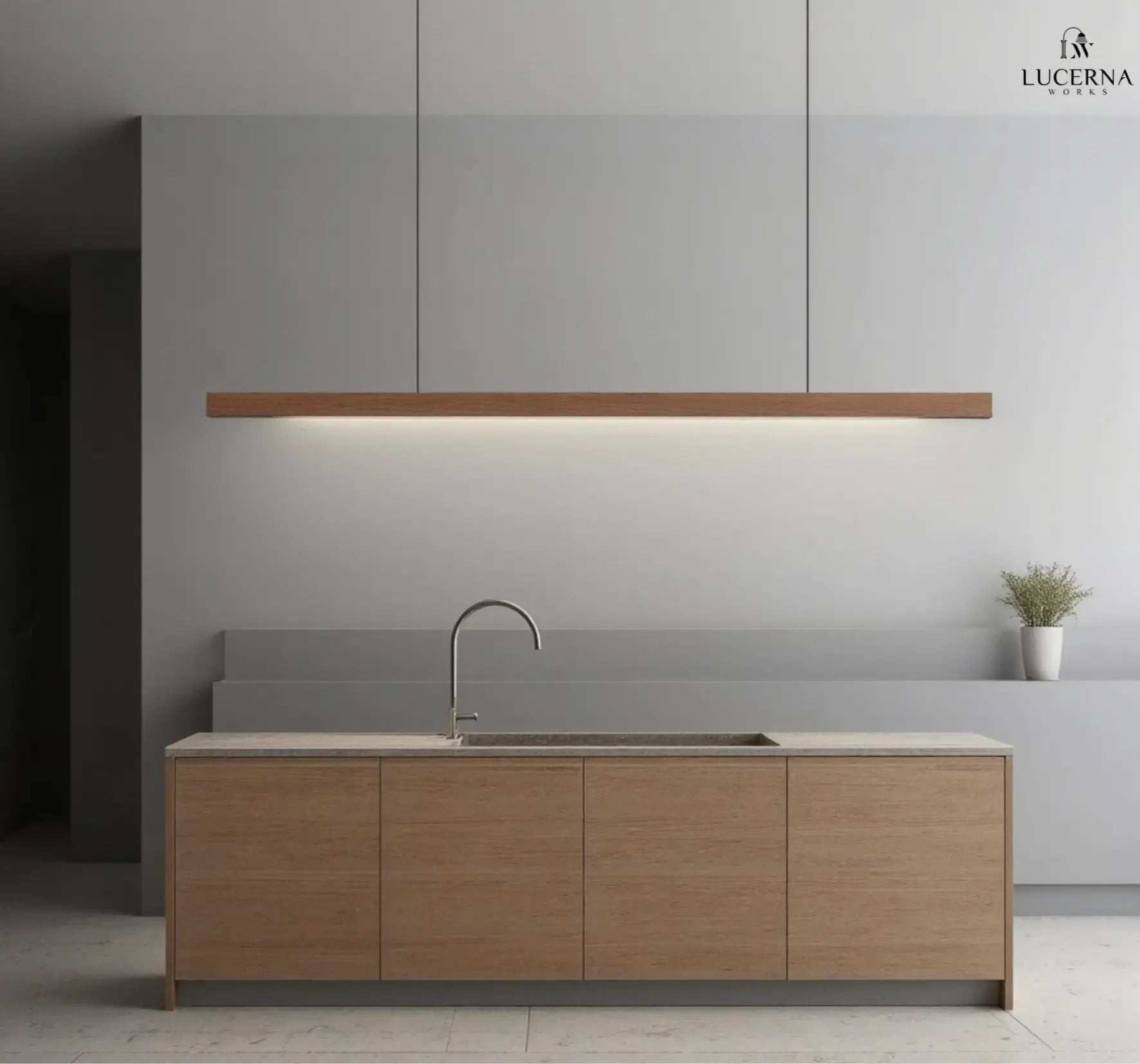 LED Hängelampe Esstisch Holzoptik, Lineare Pendelleuchte Dimmbar 120/150/180 cm