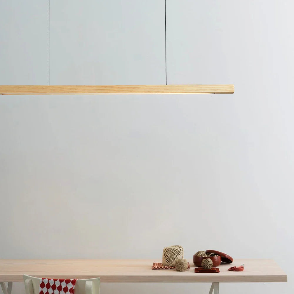 LED Hängelampe Esstisch Holzoptik, Lineare Pendelleuchte Dimmbar 120/150/180 cm