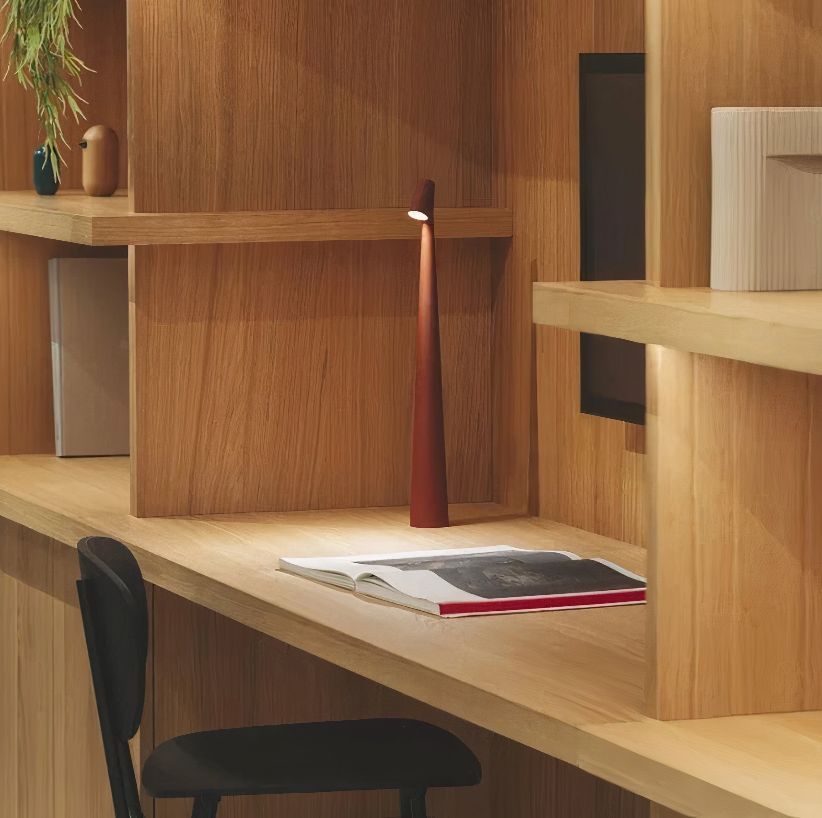 Kabellose LED Tischlampe mit Akku, Dimmbar, Holz Design, USB-C