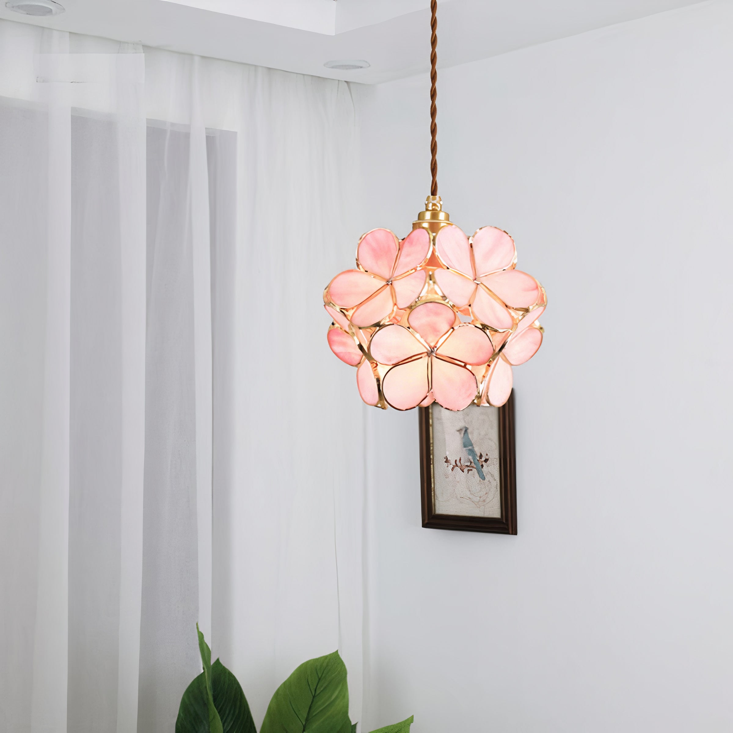 Vintage Glas Pendelleuchte Blüte Messing, Hängelampe E27 modern