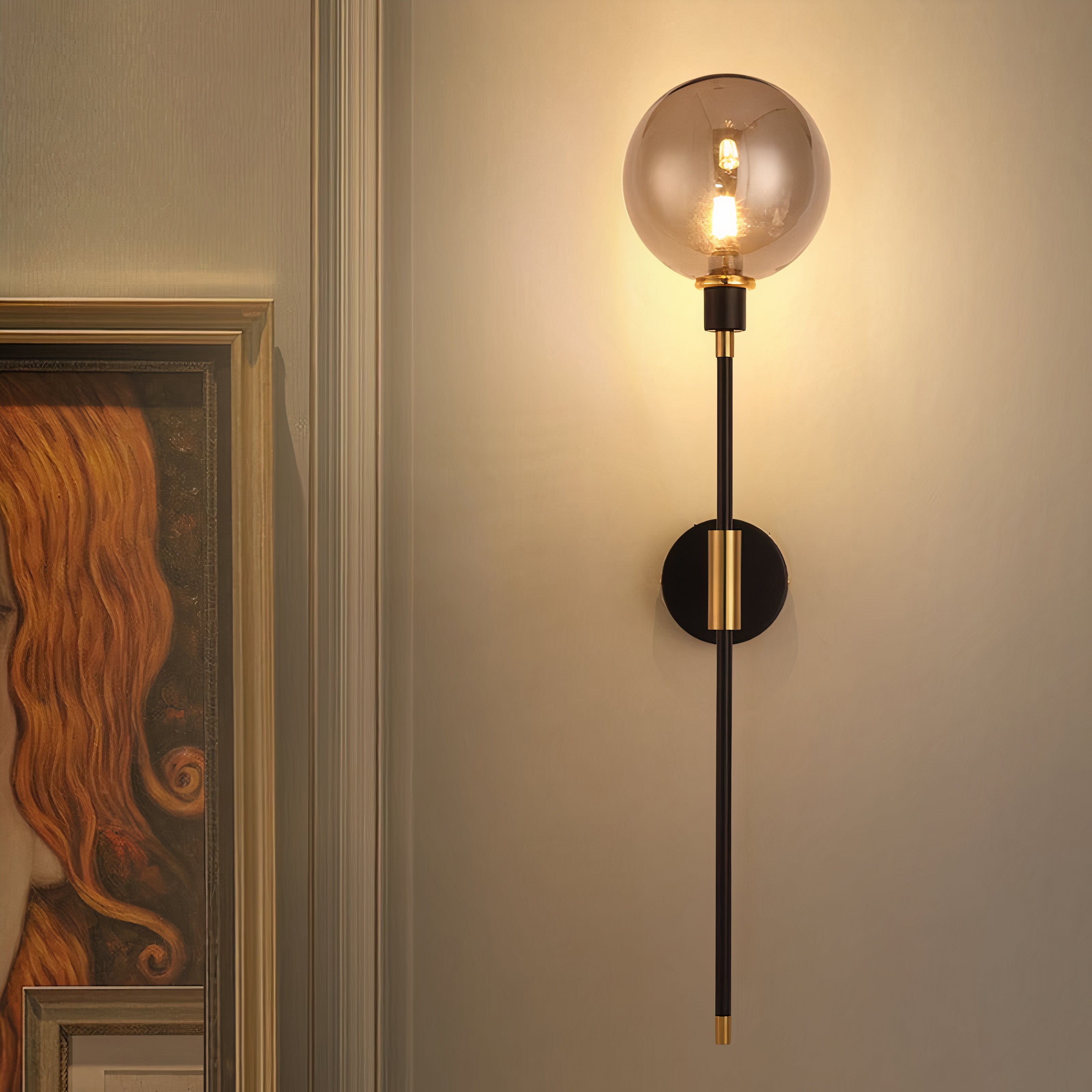 Glas Wandleuchte modern, Wandlampe klar grau amber