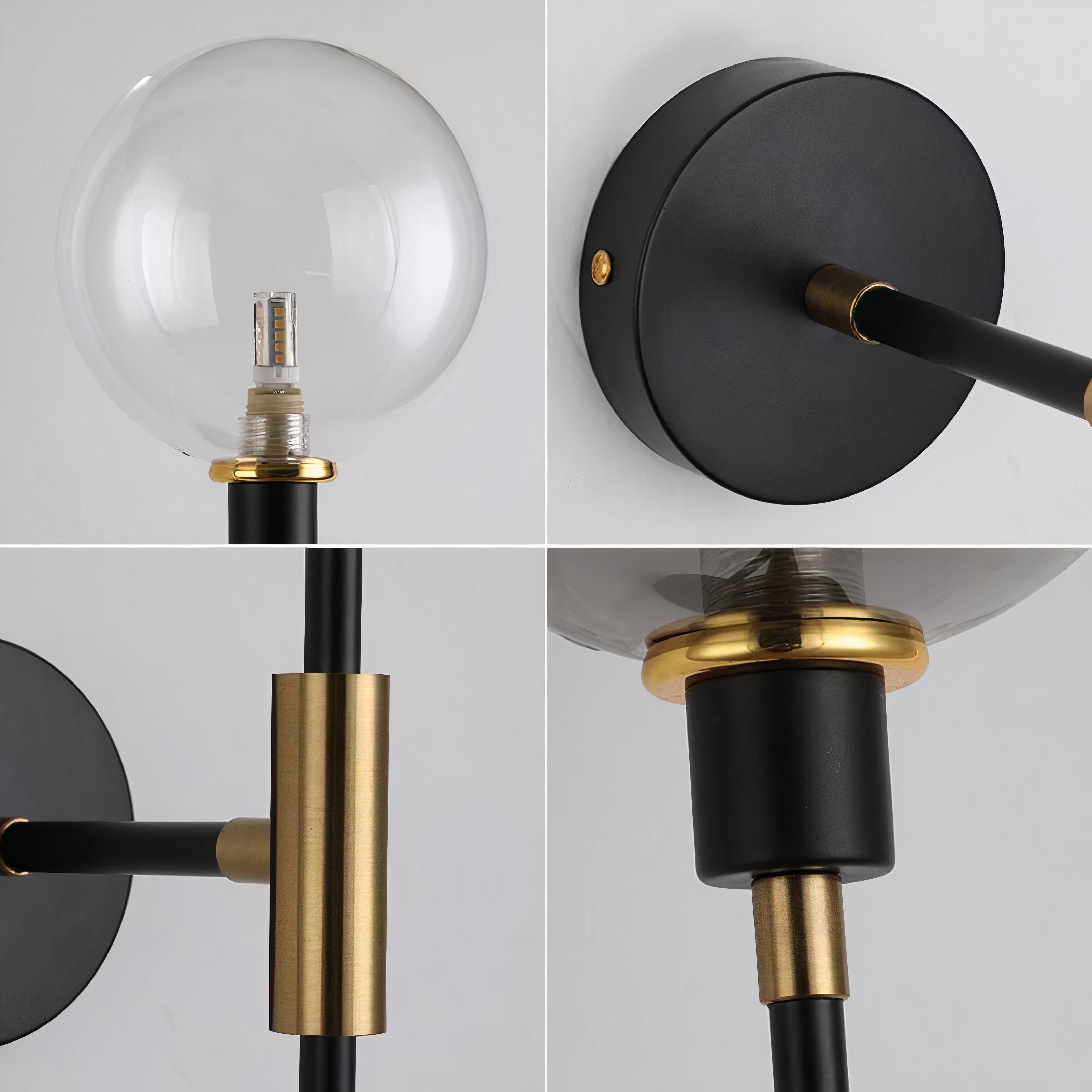 Glas Wandleuchte modern, Wandlampe klar grau amber