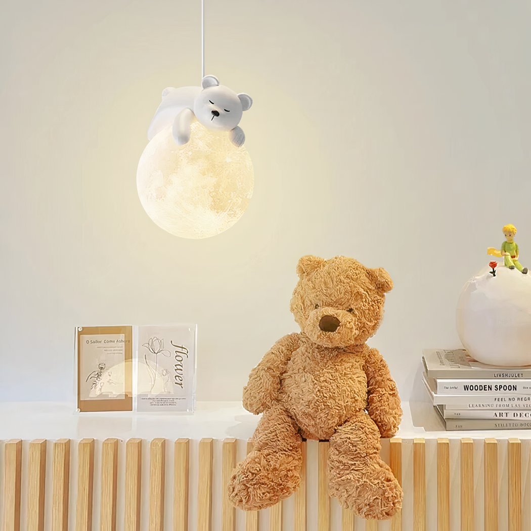Moderne, minimalistische LED-Hängelampe in Form eines Teddybären aus Harz