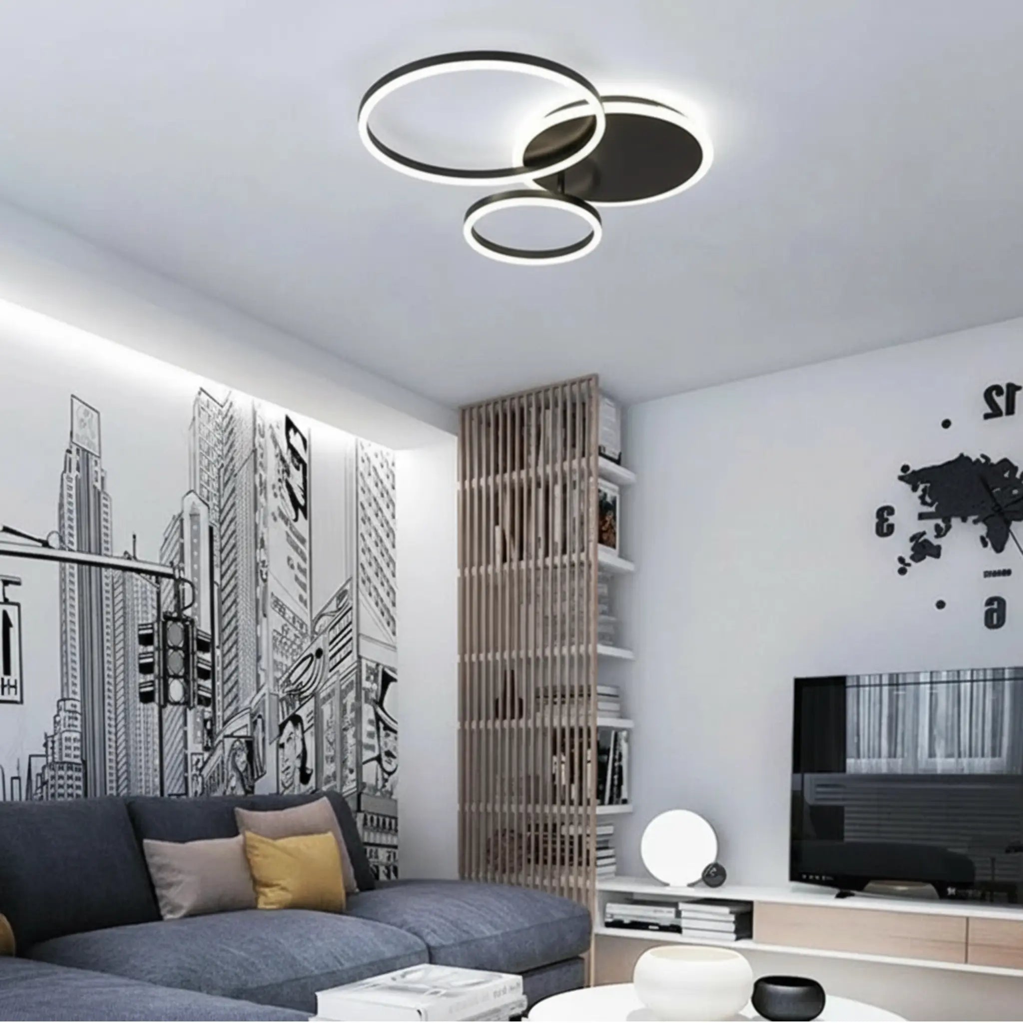 LED Deckenleuchte Ringe Schwarz, Moderne Deckenlampe 2/3-Flammig Dimmbar