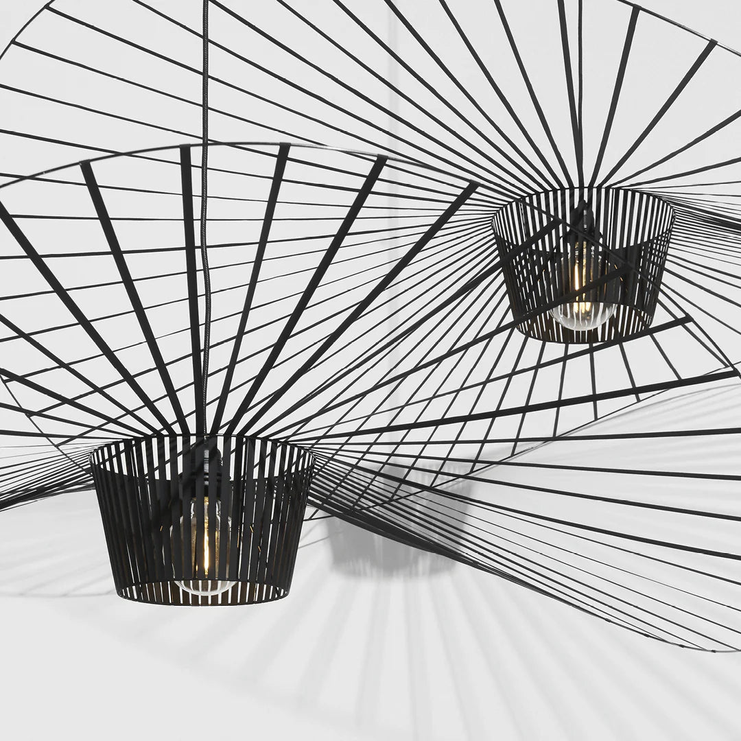 Große Pendelleuchte rund, Design Hängeleuchte Fiberglas schwarz