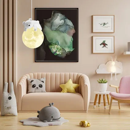 Moderne, minimalistische LED-Hängelampe in Form eines Teddybären aus Harz