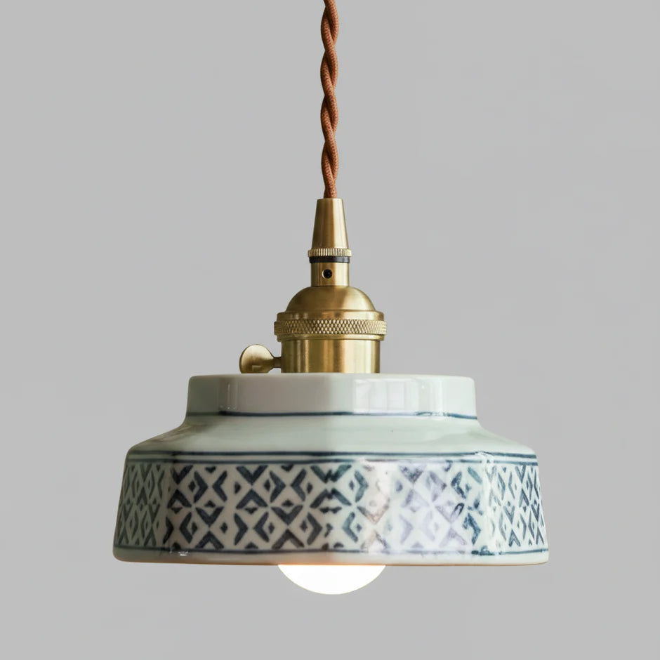 Pendelleuchte Keramik handbemalt – Skandinavisches Design, E27 LED