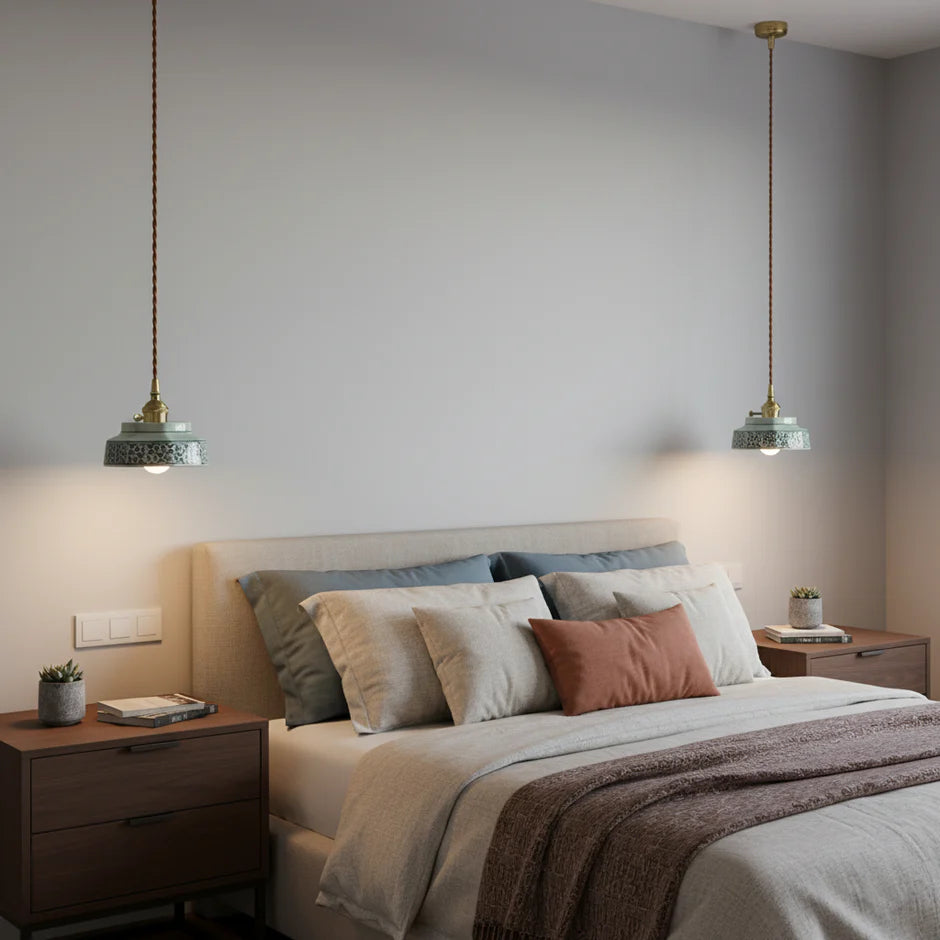 Pendelleuchte Keramik handbemalt – Skandinavisches Design, E27 LED