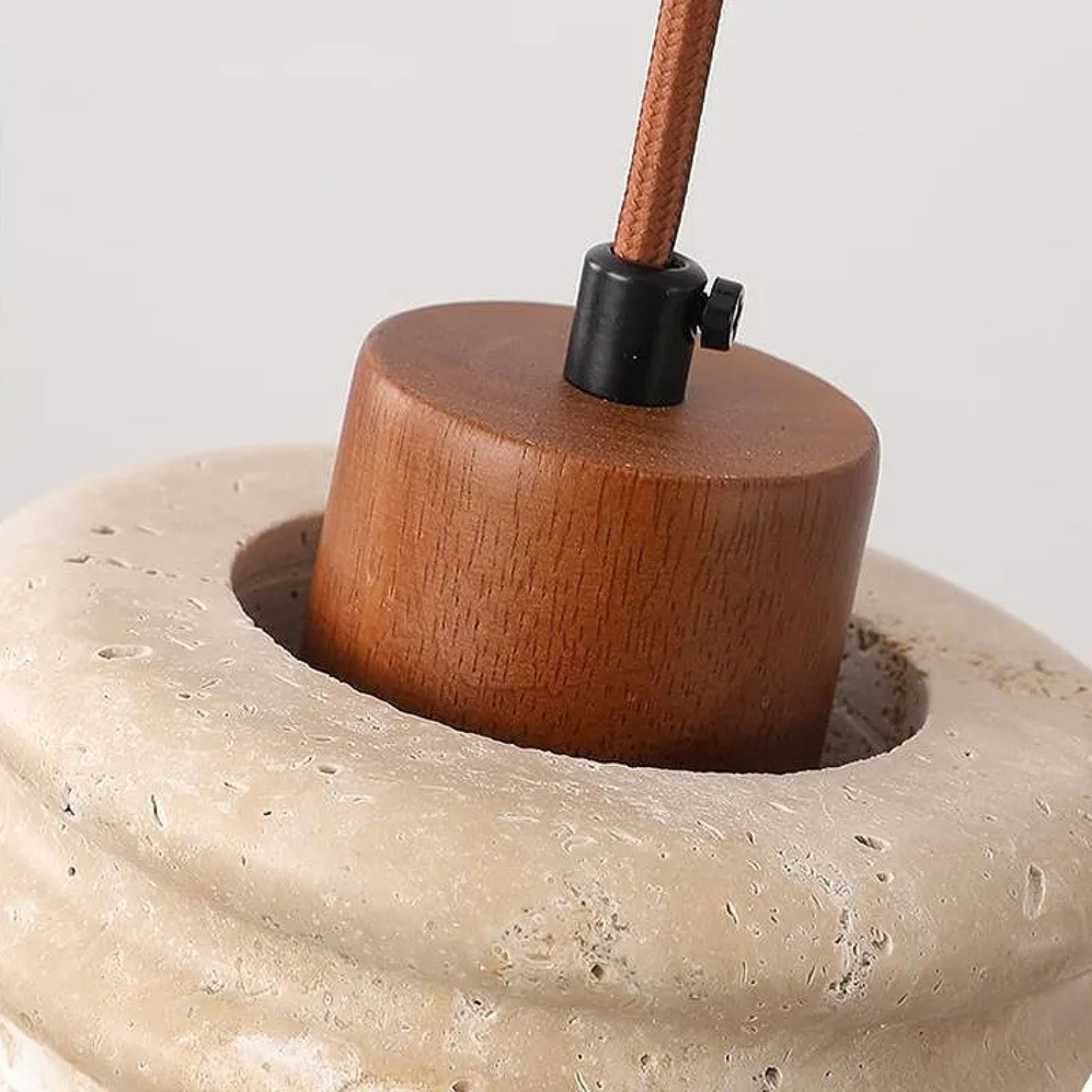 Travertin Hängelampe Klein Ø12 cm, Pendelleuchte Stein & Holz Beige