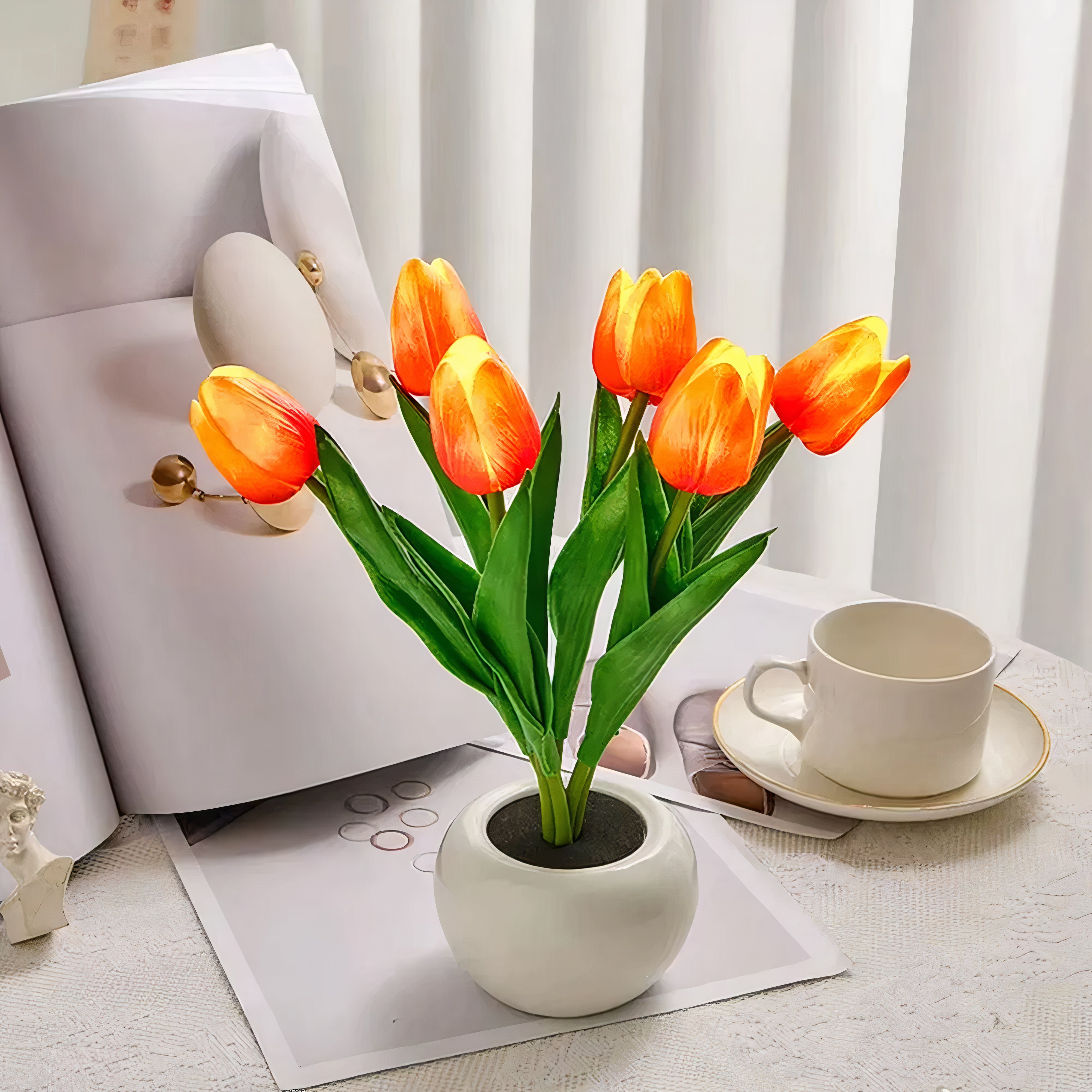 Tulpen Nachtlicht LED, Blumen Tischlampe kabellos