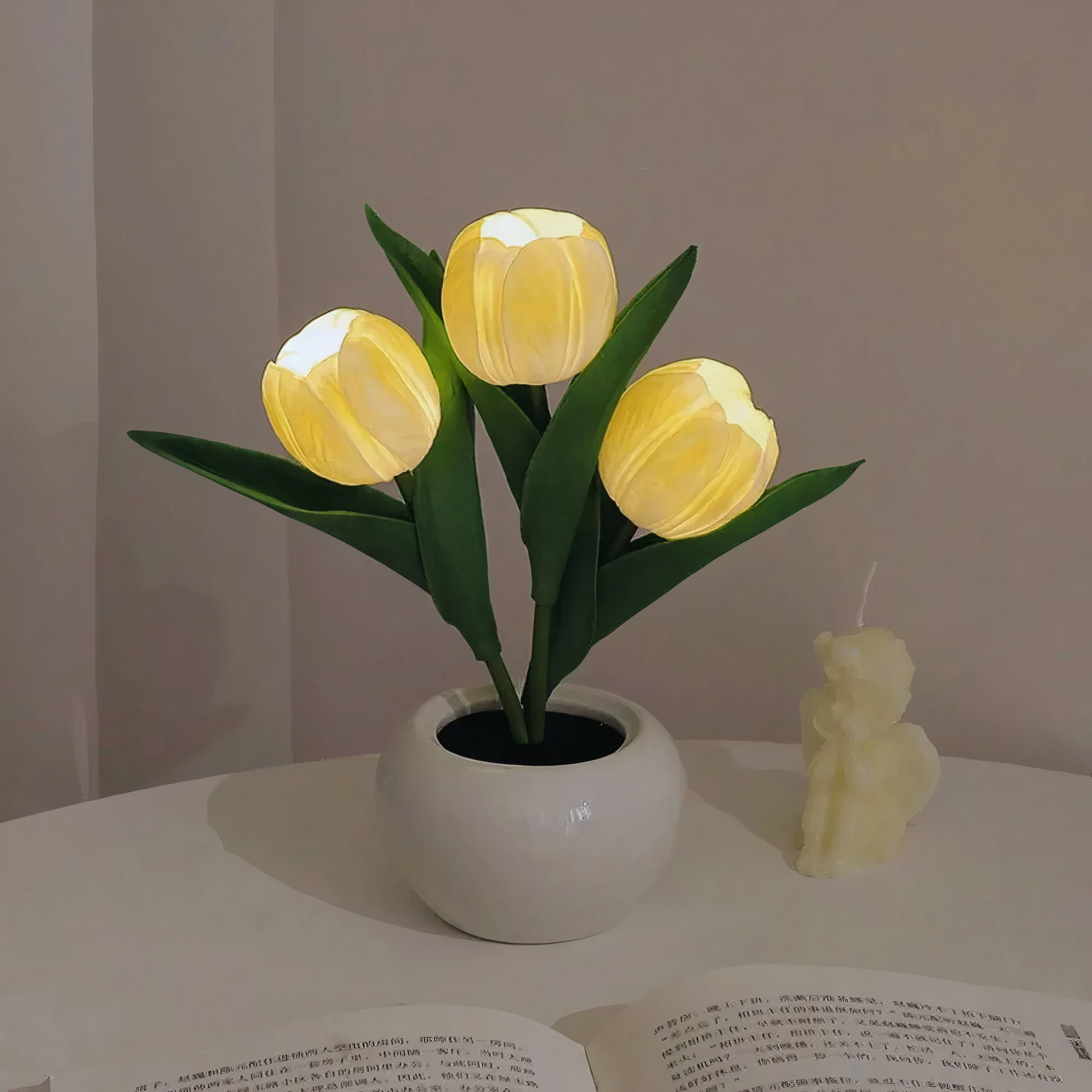 Tulpen Nachtlicht LED, Blumen Tischlampe kabellos