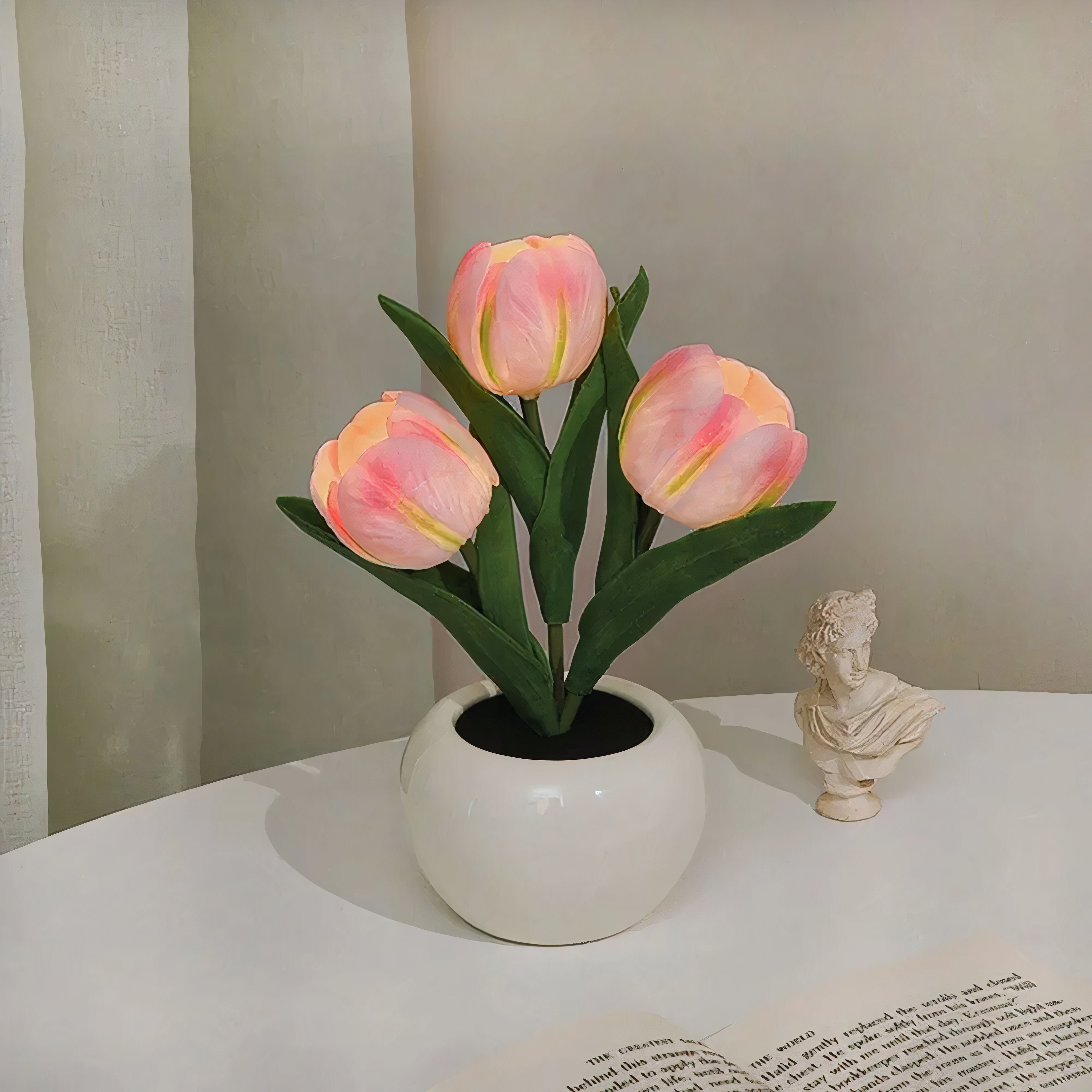 Tulpen Nachtlicht LED, Blumen Tischlampe kabellos