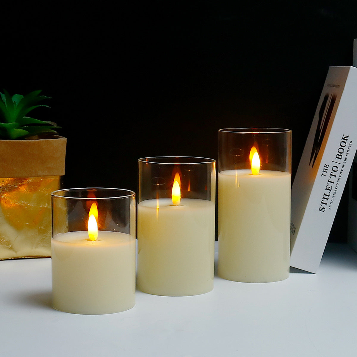 LED Kerzen Set, 3 Stück, mit Fernbedienung, Flammeneffekt
