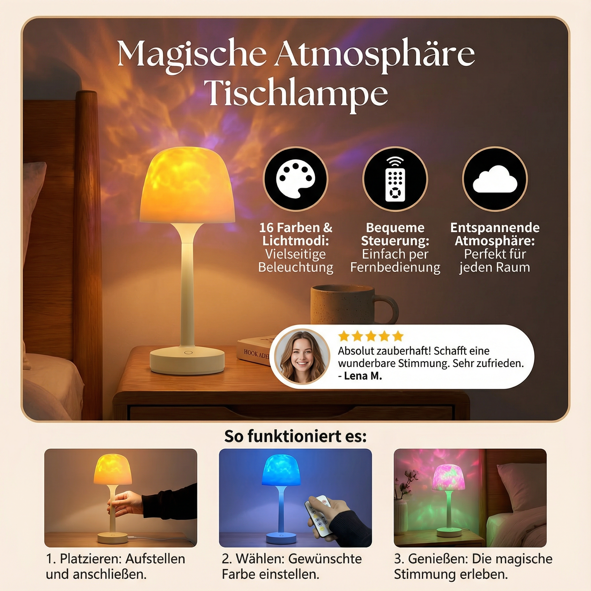 LED Tischlampe Farbwechsel, Dimmbare RGB Tischleuchte