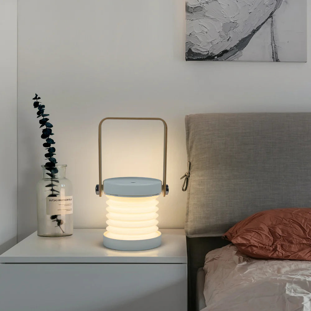 Kabellose LED Tischlampe dimmbar, Tischleuchte Holz Metall