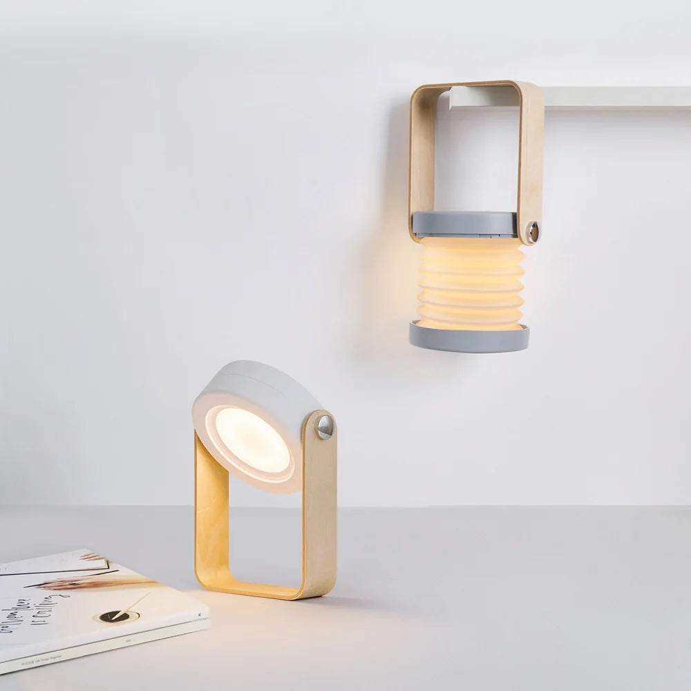 Kabellose LED Tischlampe dimmbar, Tischleuchte Holz Metall
