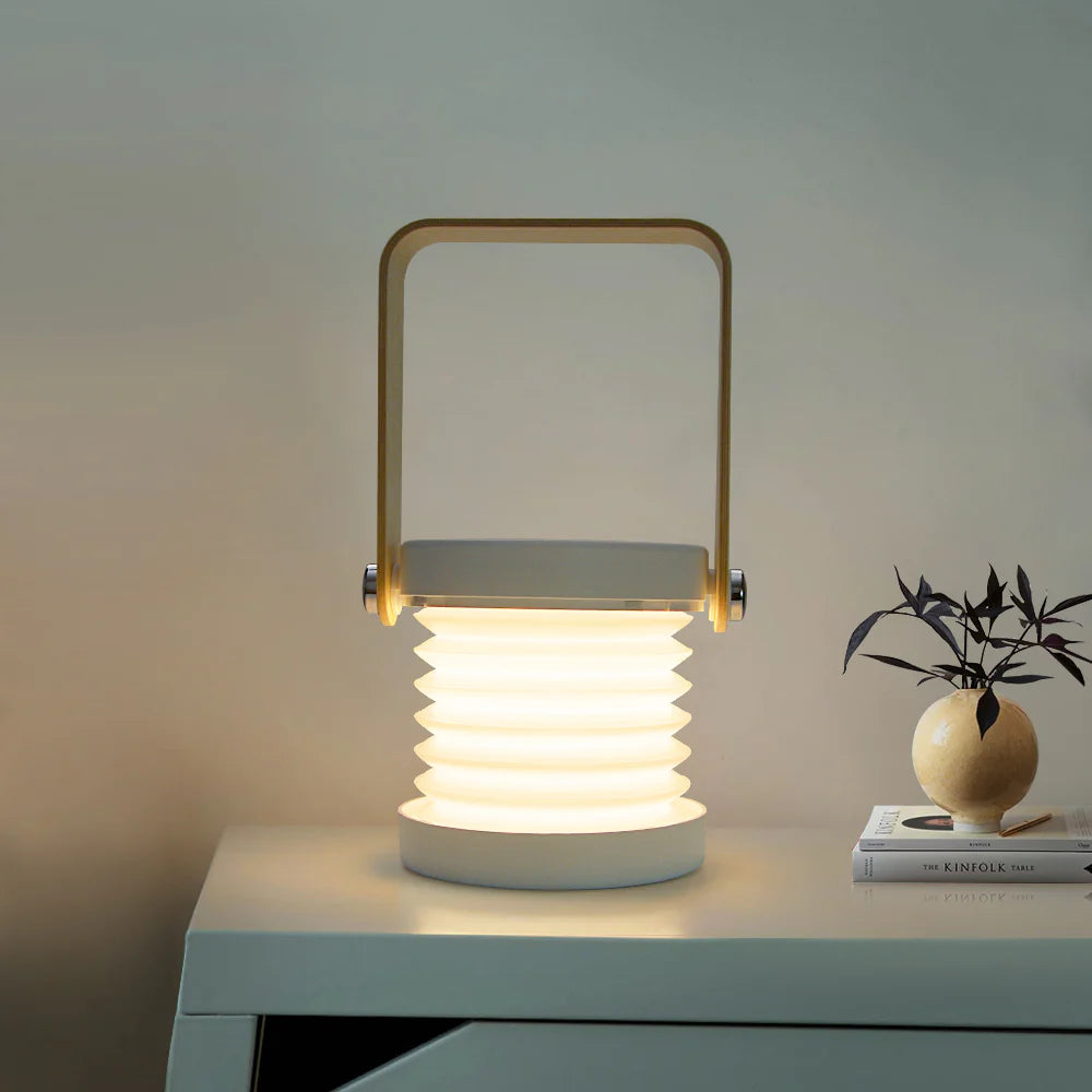 Kabellose LED Tischlampe dimmbar, Tischleuchte Holz Metall