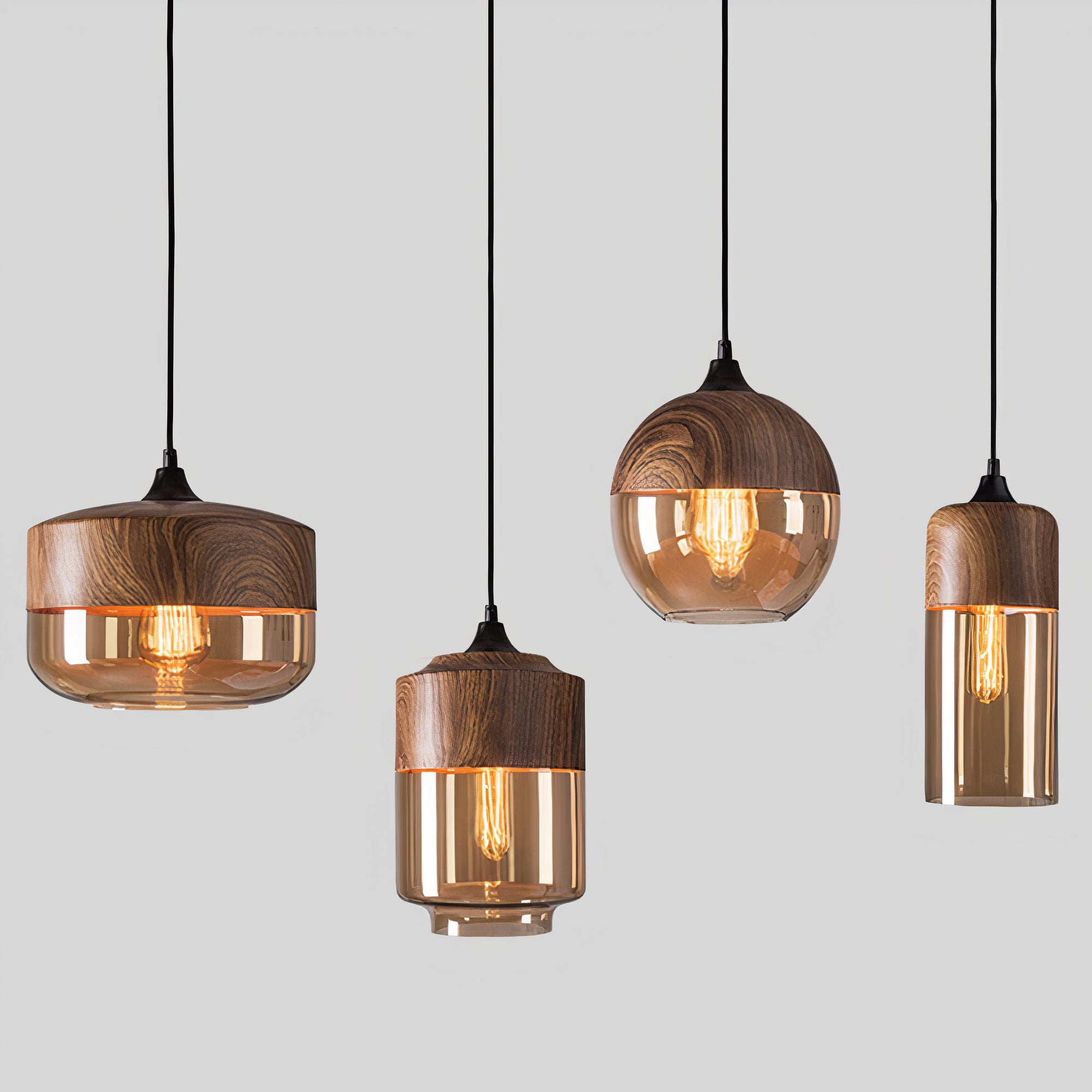 Holz Pendelleuchte Glas farbig, Moderne Hängelampe