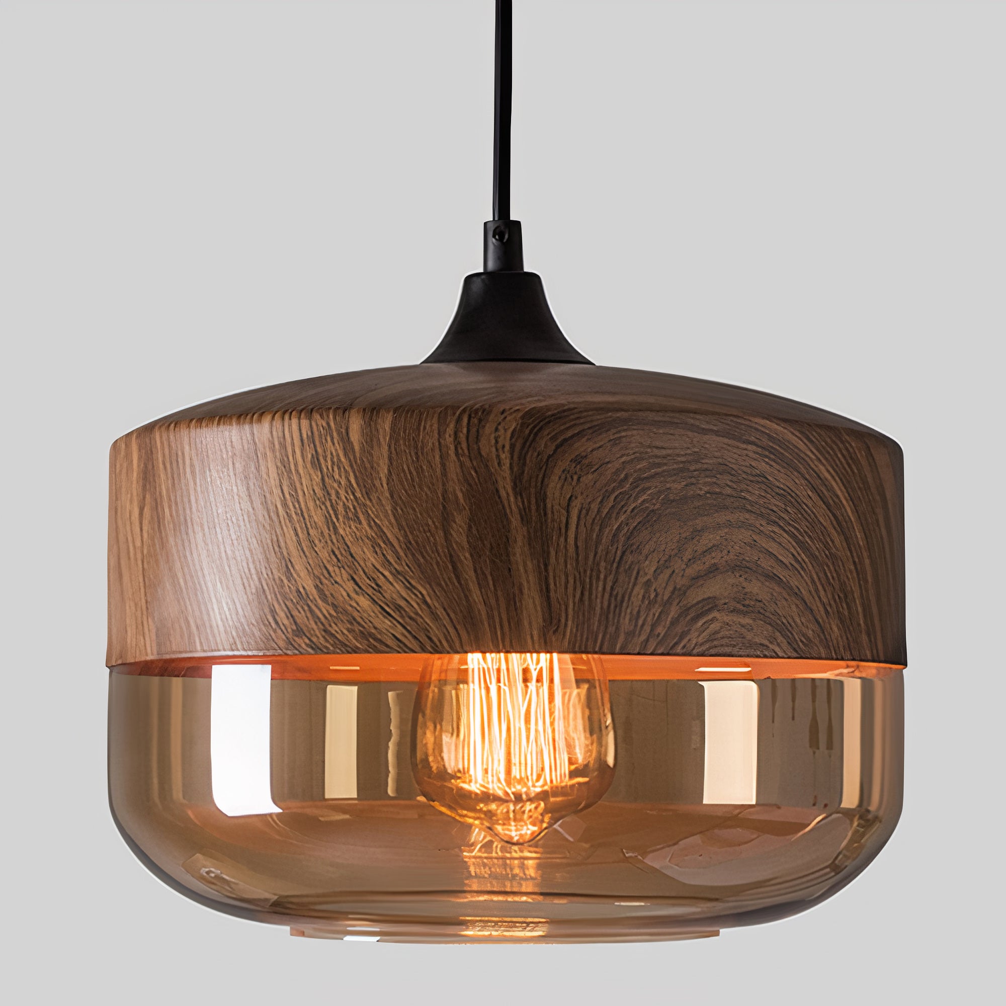 Holz Pendelleuchte Glas farbig, Moderne Hängelampe