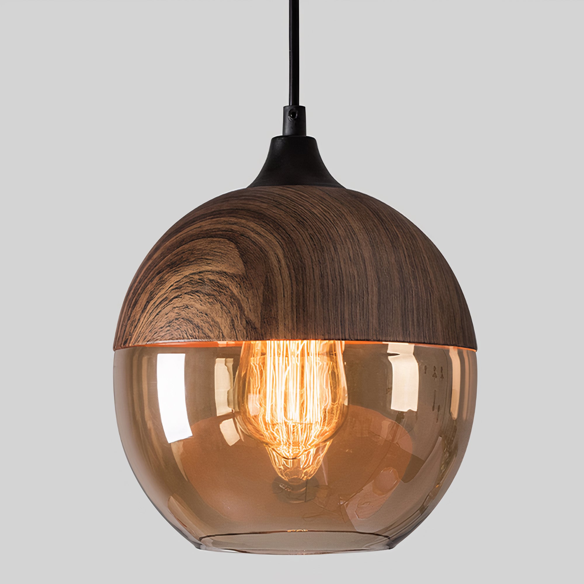 Holz Pendelleuchte Glas farbig, Moderne Hängelampe