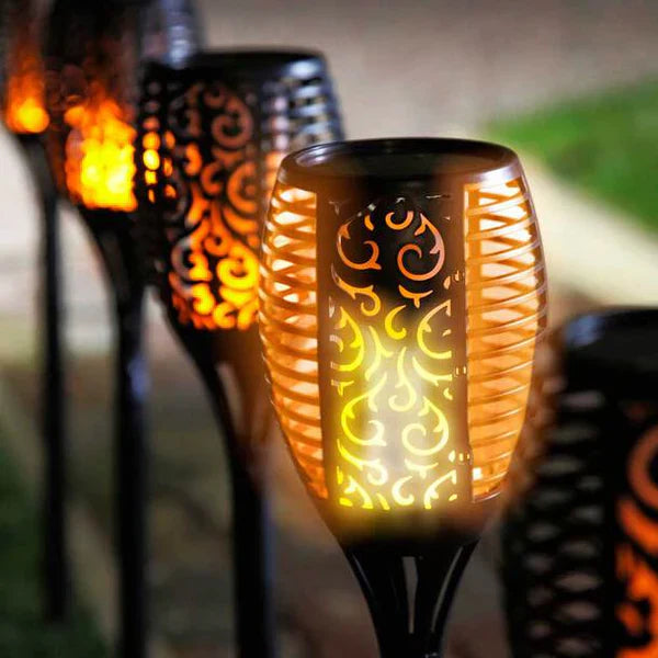 Solar Gartenfackeln LED, 4 Stück, mit Dämmerungssensor, IP65, Warmweiß