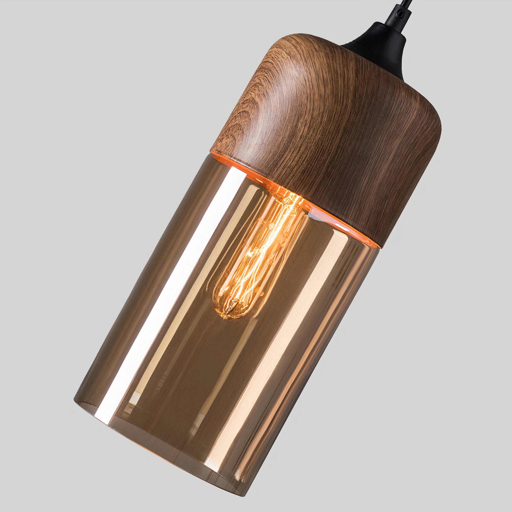 Holz Pendelleuchte Glas farbig, Moderne Hängelampe