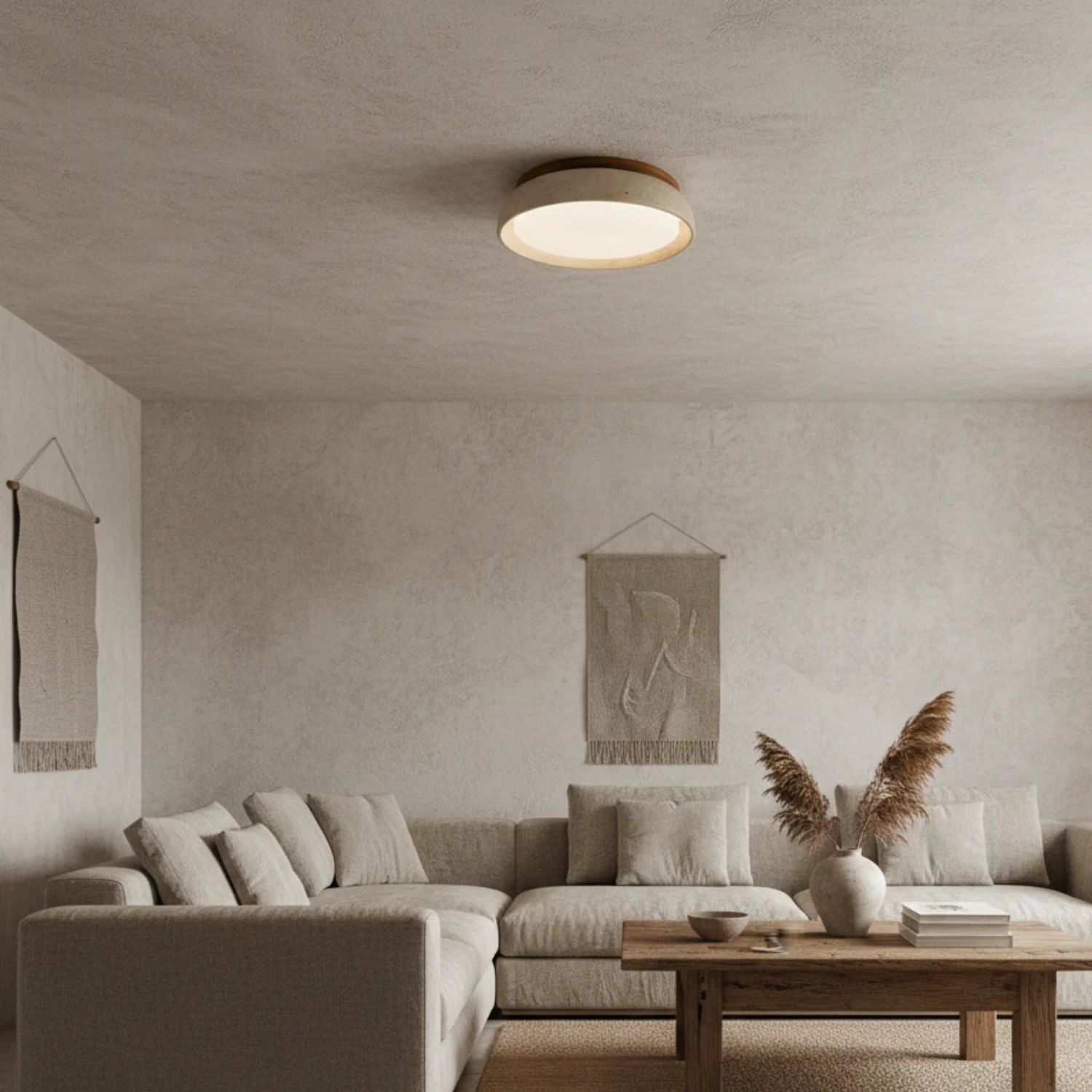 LED Deckenleuchte Travertin Holz, Moderne Deckenlampe