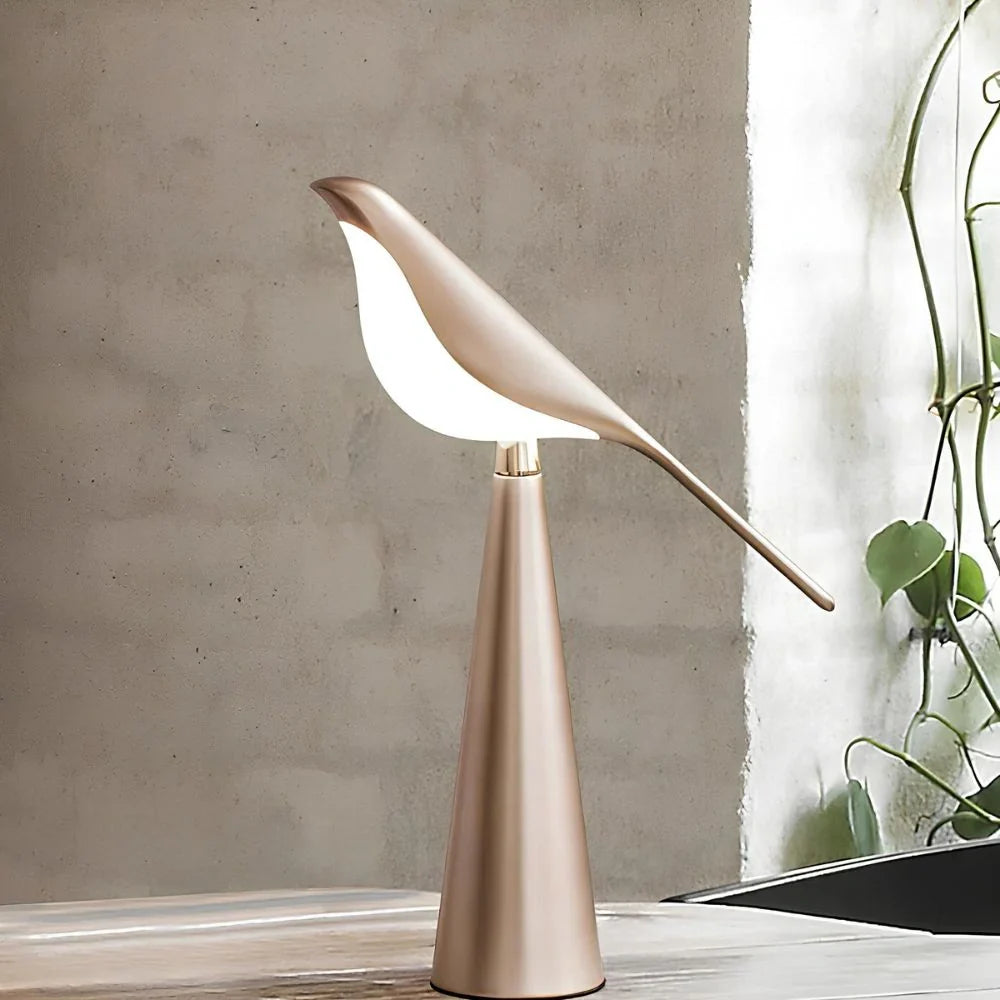 LED Tischlampe Vogel Design, Dimmbar, 3 Lichtfarben, USB