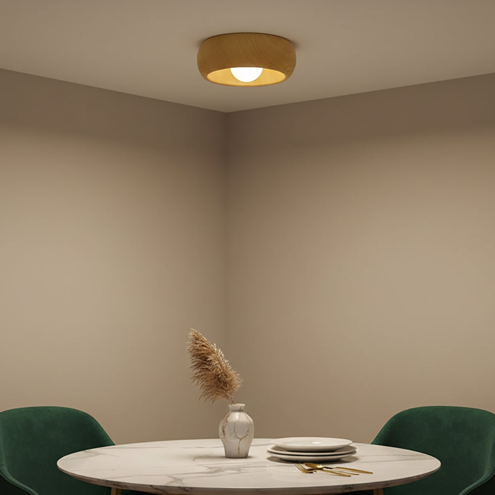 LED Deckenleuchte Rund Ø30 cm, Flach mit Holzoptik