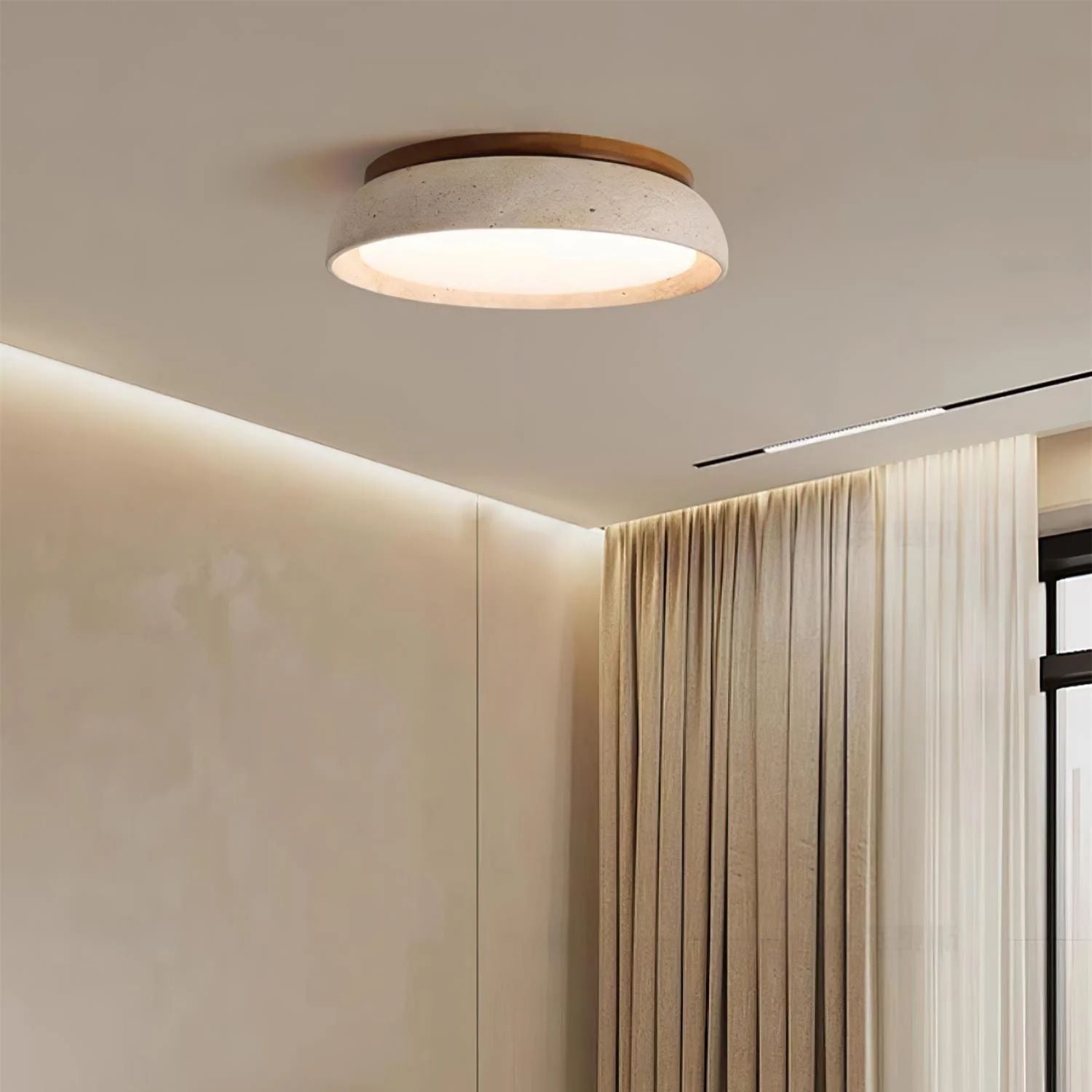 LED Deckenleuchte Travertin Holz, Moderne Deckenlampe
