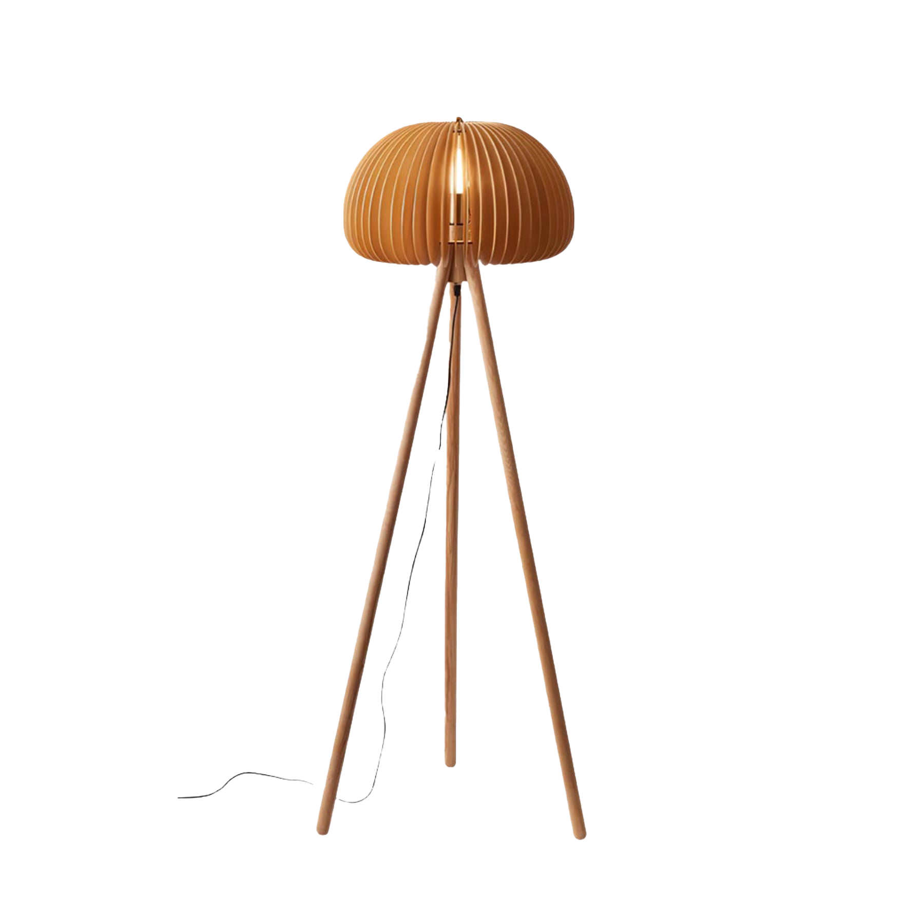 Holz Stehlampe Dreibein, Moderne Stehleuchte Lamellen