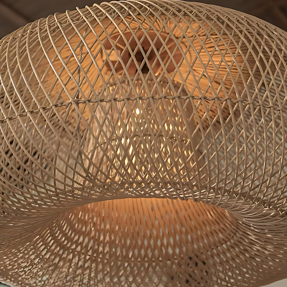 Rattan Hängelampe Natur, Boho Pendelleuchte Geflochten E27