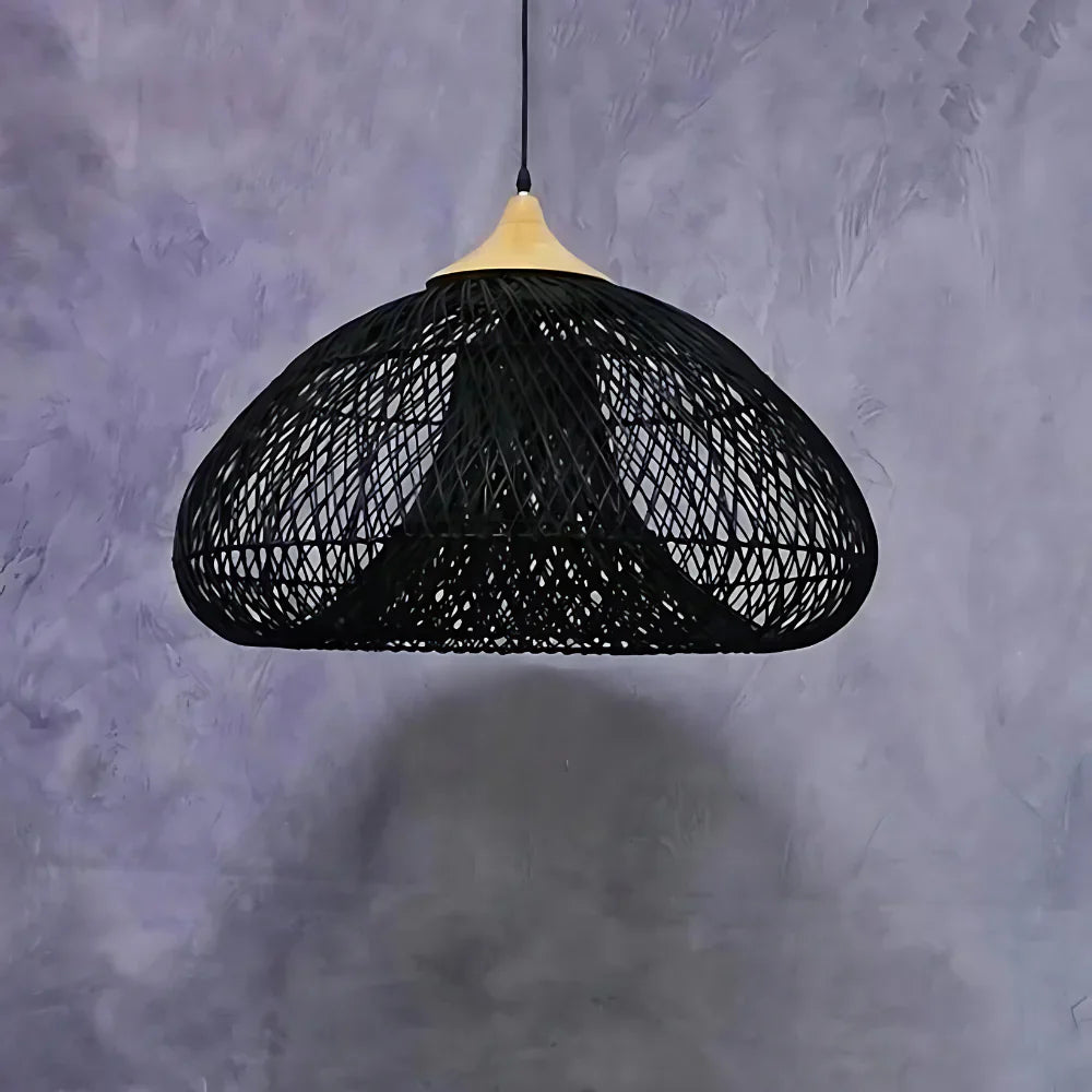 Rattan Hängelampe Natur, Boho Pendelleuchte Geflochten E27
