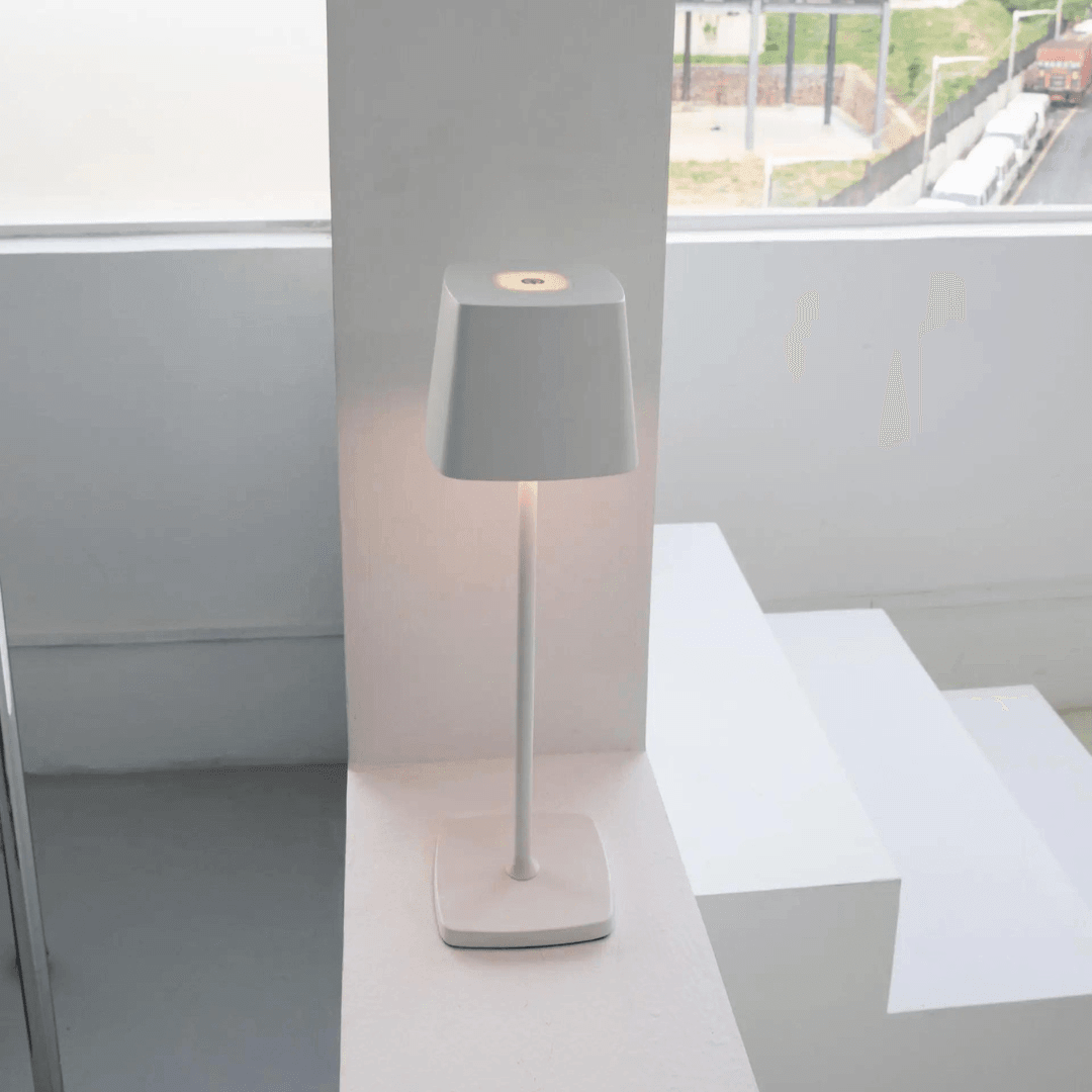 Kabellose LED Tischlampe quadratisch dimmbar, Tischleuchte Aluminium