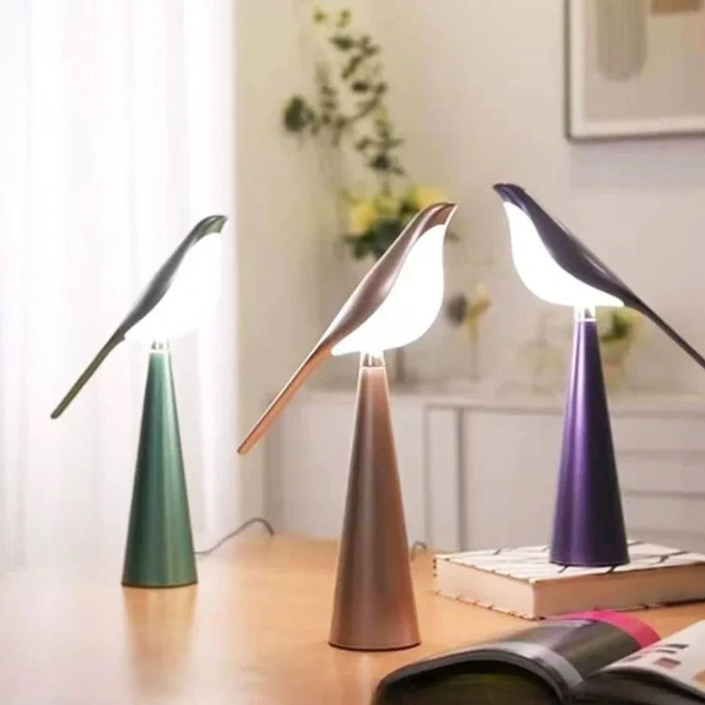 LED Tischlampe Vogel Design, Dimmbar, 3 Lichtfarben, USB
