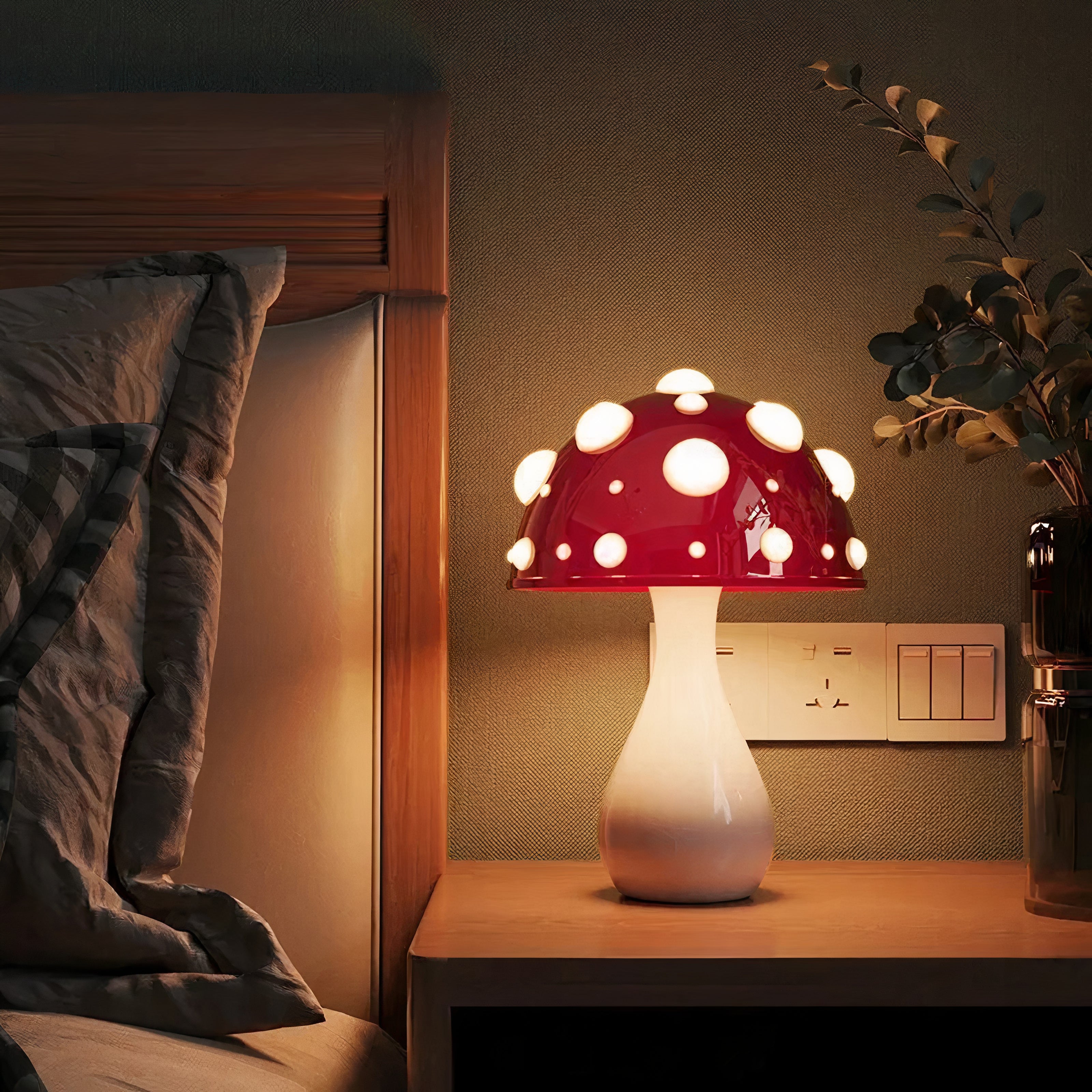 Pilz Tischlampe LED dimmbar, Kabellose Tischleuchte modern