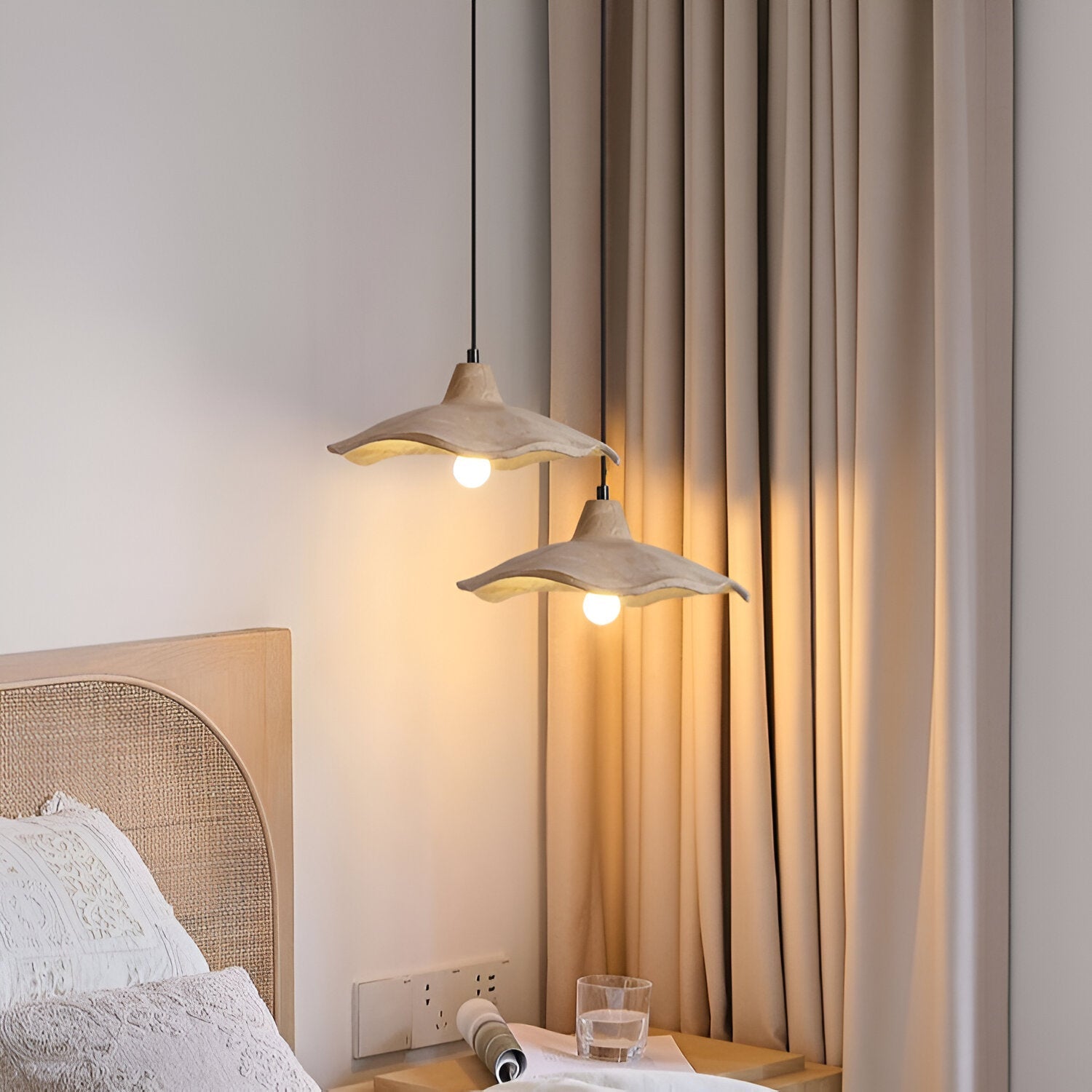 Moderne Hängelampe Travertin Beige, Wellenförmige Pendelleuchte Ø42 cm