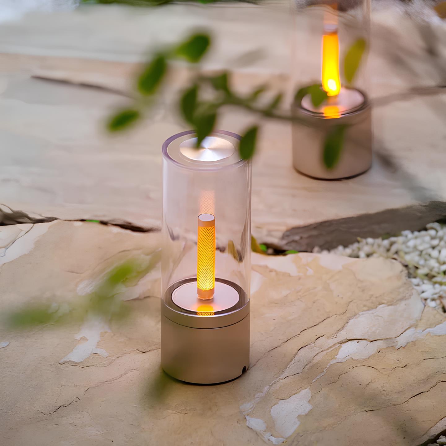 Kabellose LED Tischlampe dimmbar, Tischleuchte Glas mit Drehregler