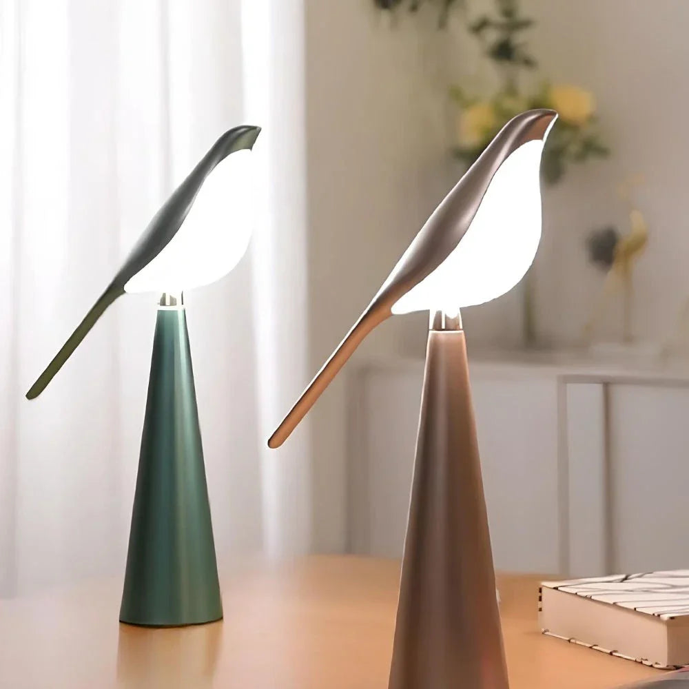 LED Tischlampe Vogel Design, Dimmbar, 3 Lichtfarben, USB
