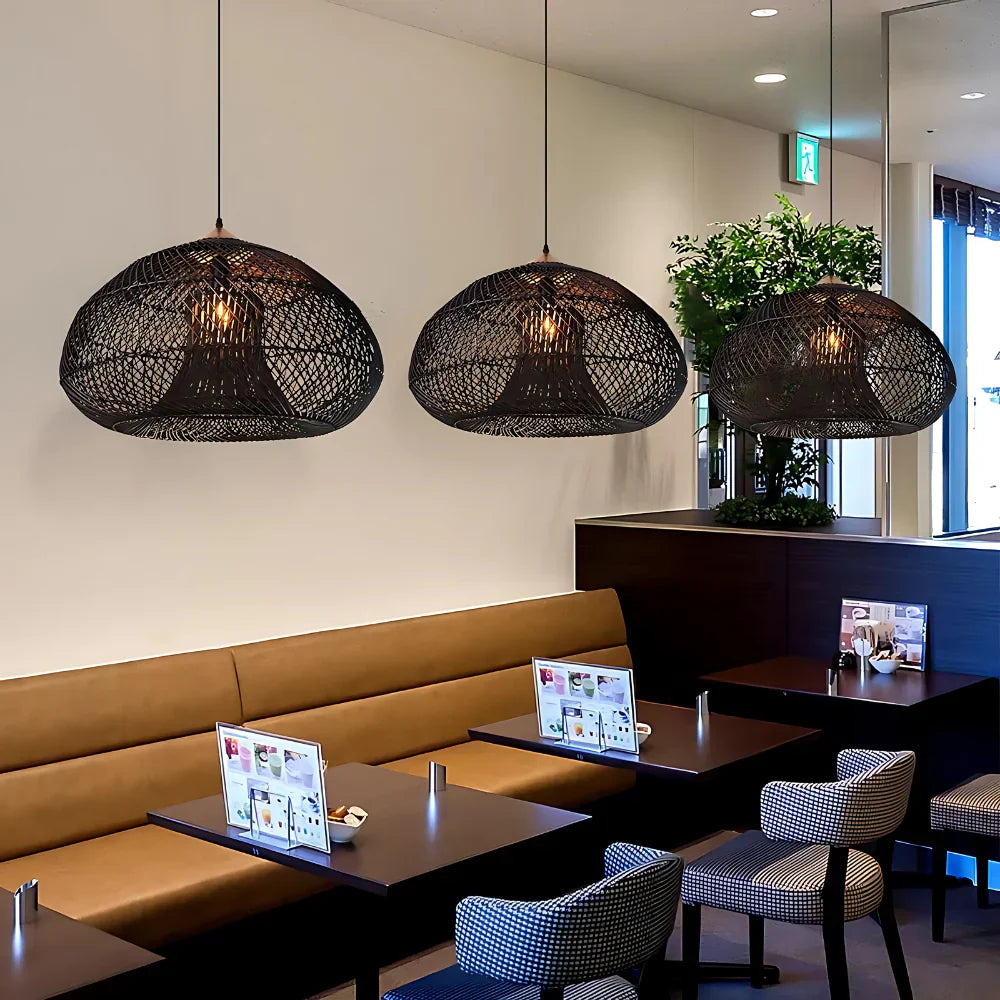 Rattan Hängelampe Natur, Boho Pendelleuchte Geflochten E27