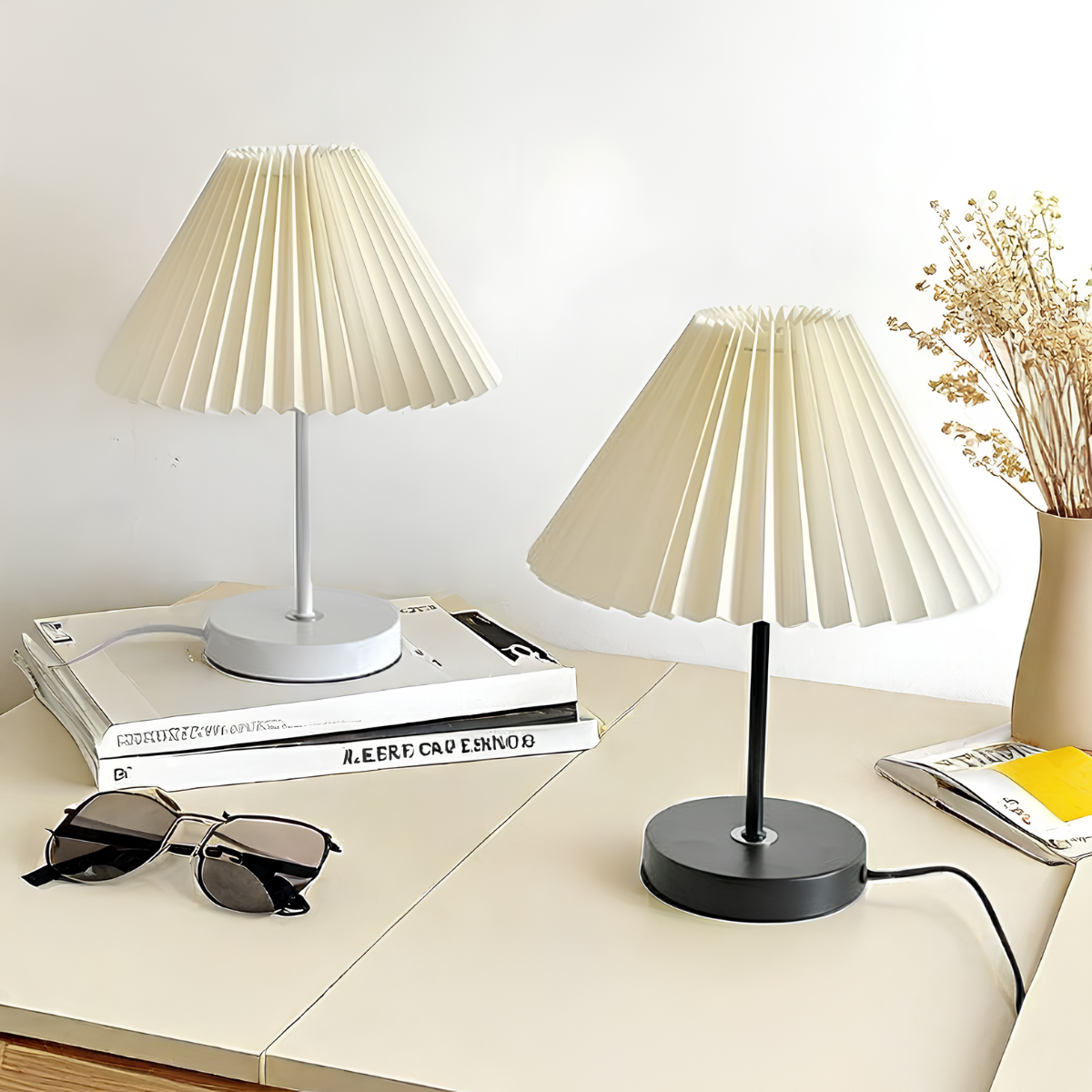 LED Tischlampe Stoffschirm dimmbar, Tischleuchte USB
