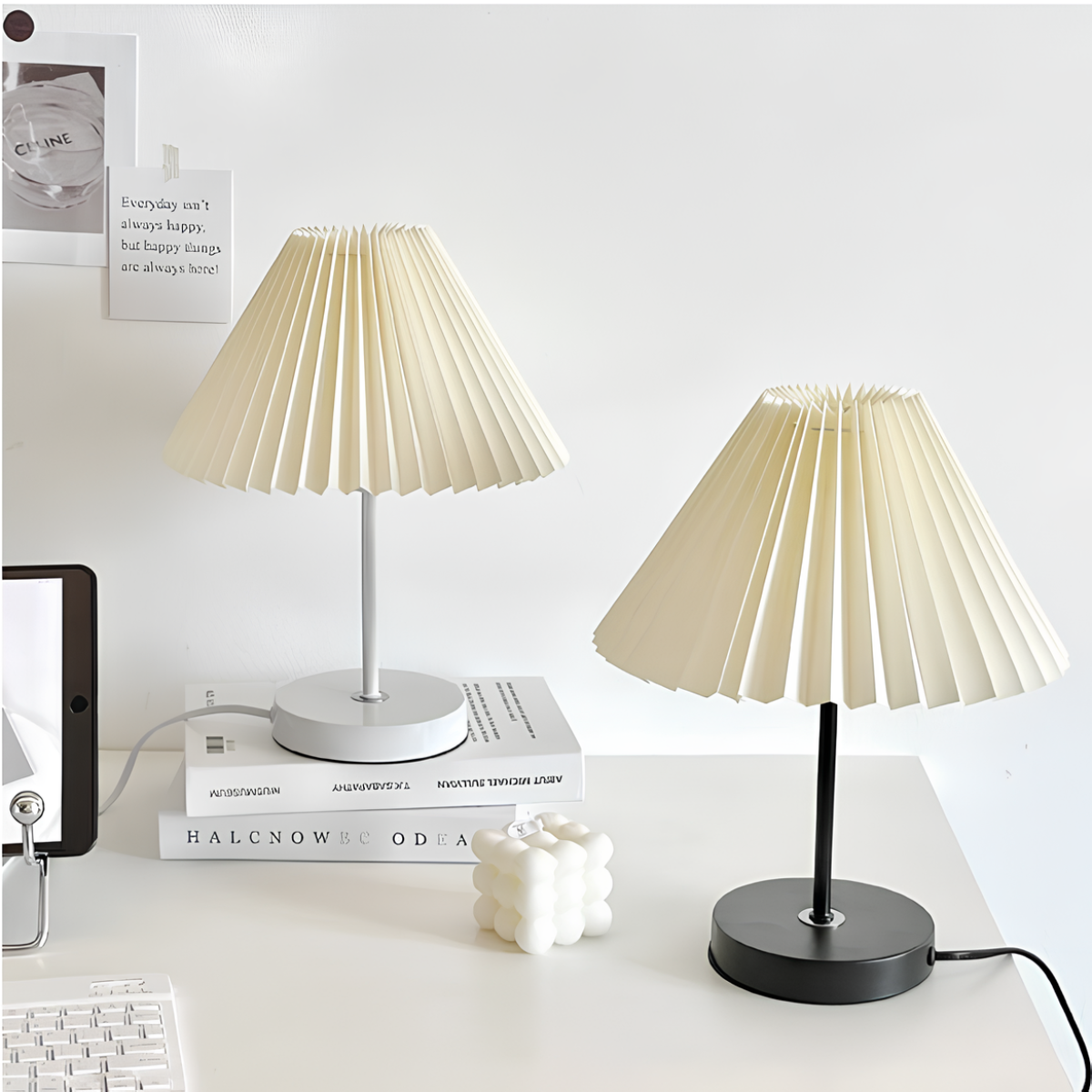 LED Tischlampe Stoffschirm dimmbar, Tischleuchte USB