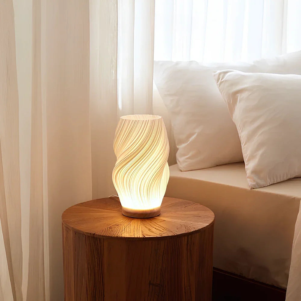 LED Tischlampe Holz – Wellen / Wirbel / Wolken Design, Dimmbar, USB