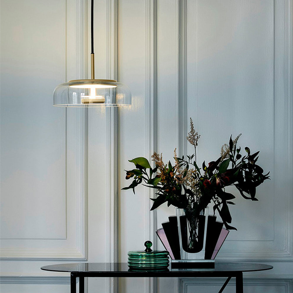 LED Pendelleuchte rund Glas Metall, Moderne Hängelampe