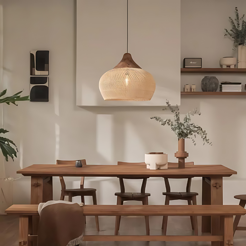 Rattan Deckenleuchte Boho, Große Deckenlampe natur