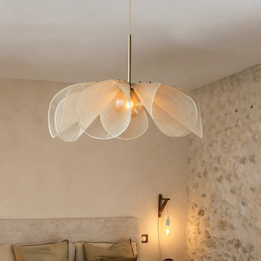 Stoff Pendelleuchte Blume, Hängeleuchte floral modern rund