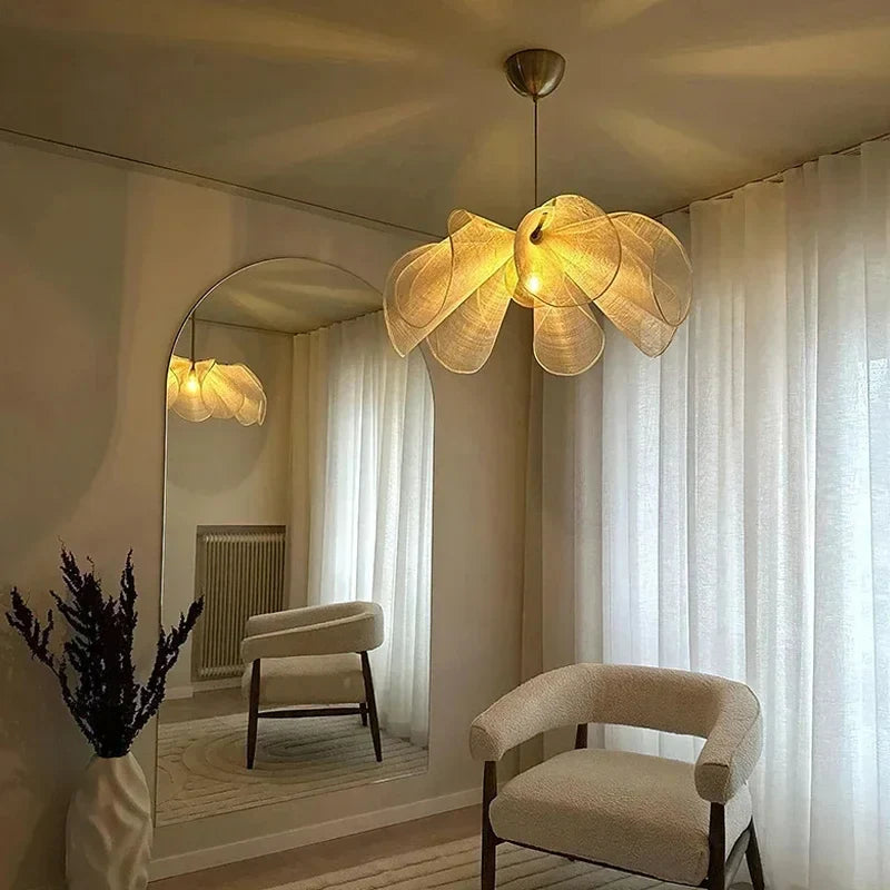 Stoff Pendelleuchte Blume, Hängeleuchte floral modern rund